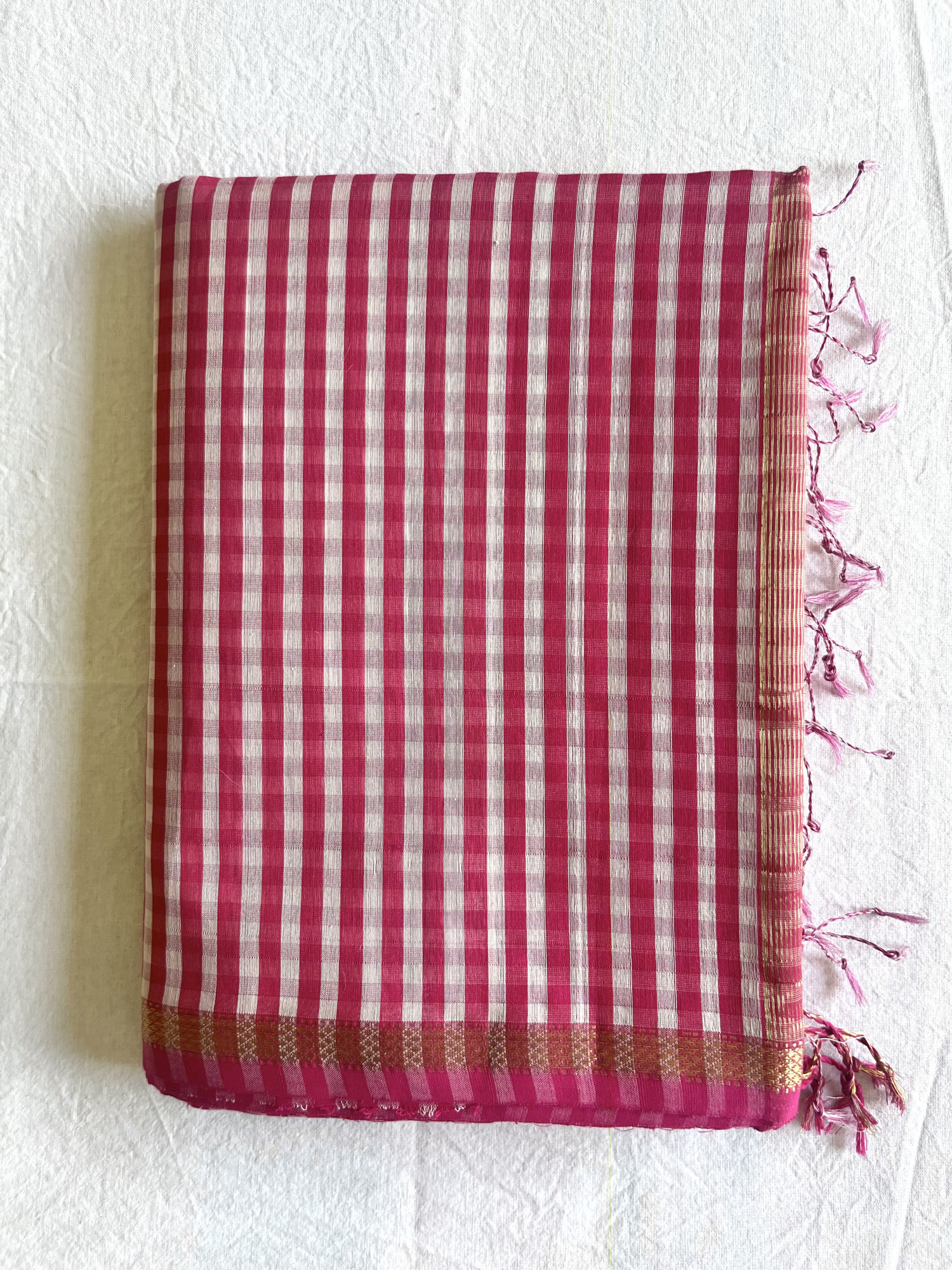Maheshwari cotton-silk handloom saree Bright pink