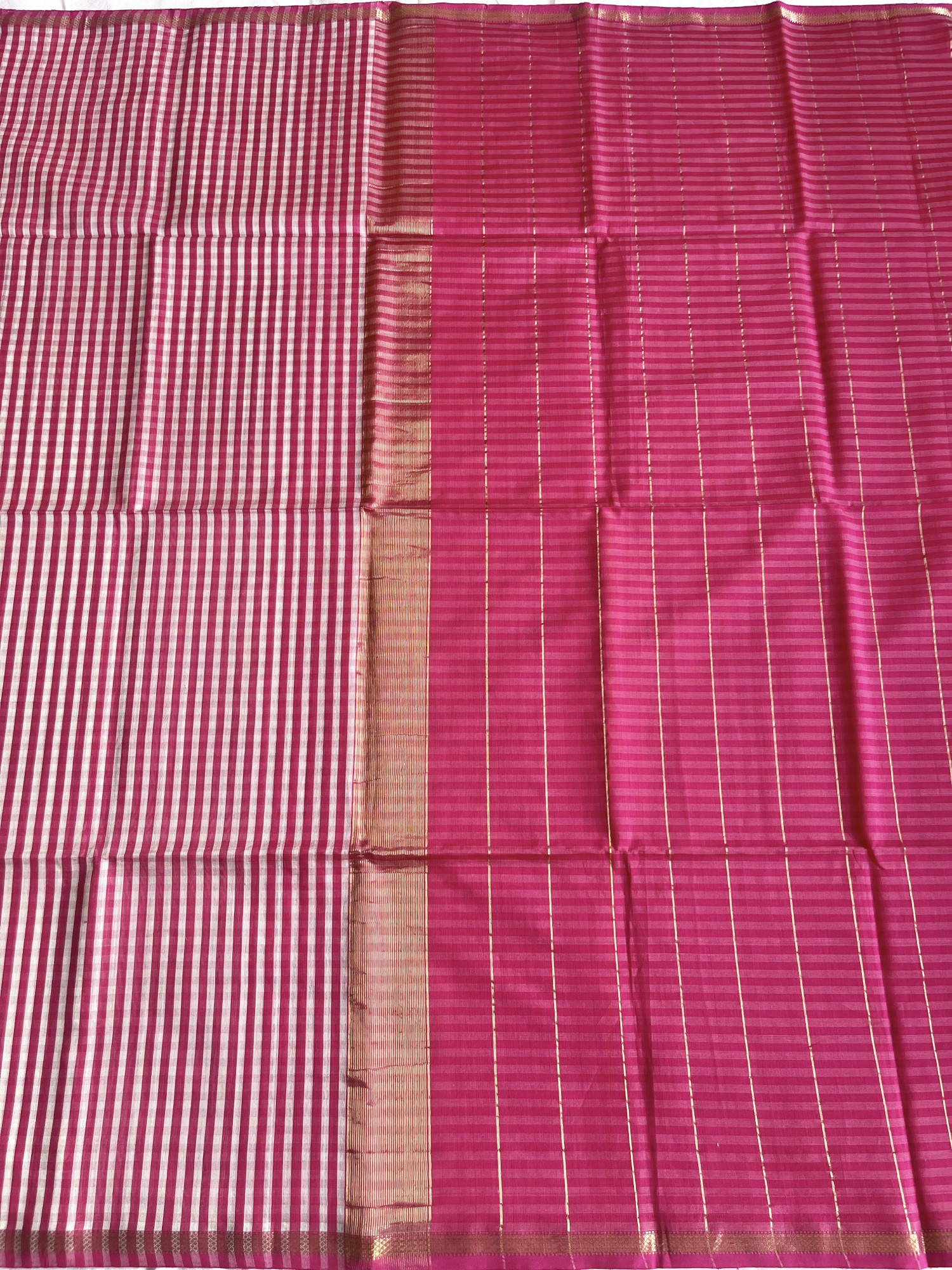 Maheshwari cotton-silk handloom saree Bright pink