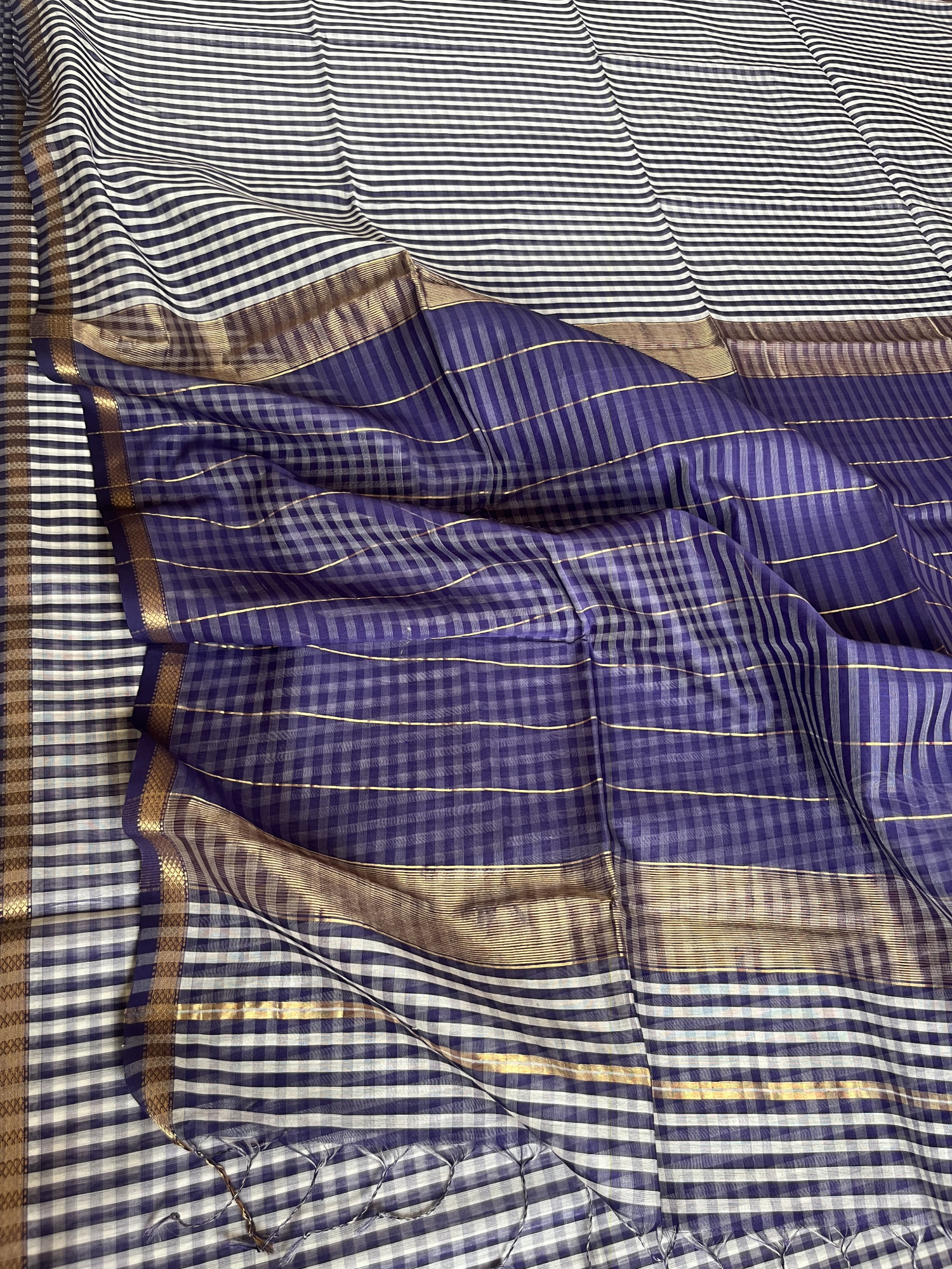 Maheshwari cotton-silk handloom saree Dark blue