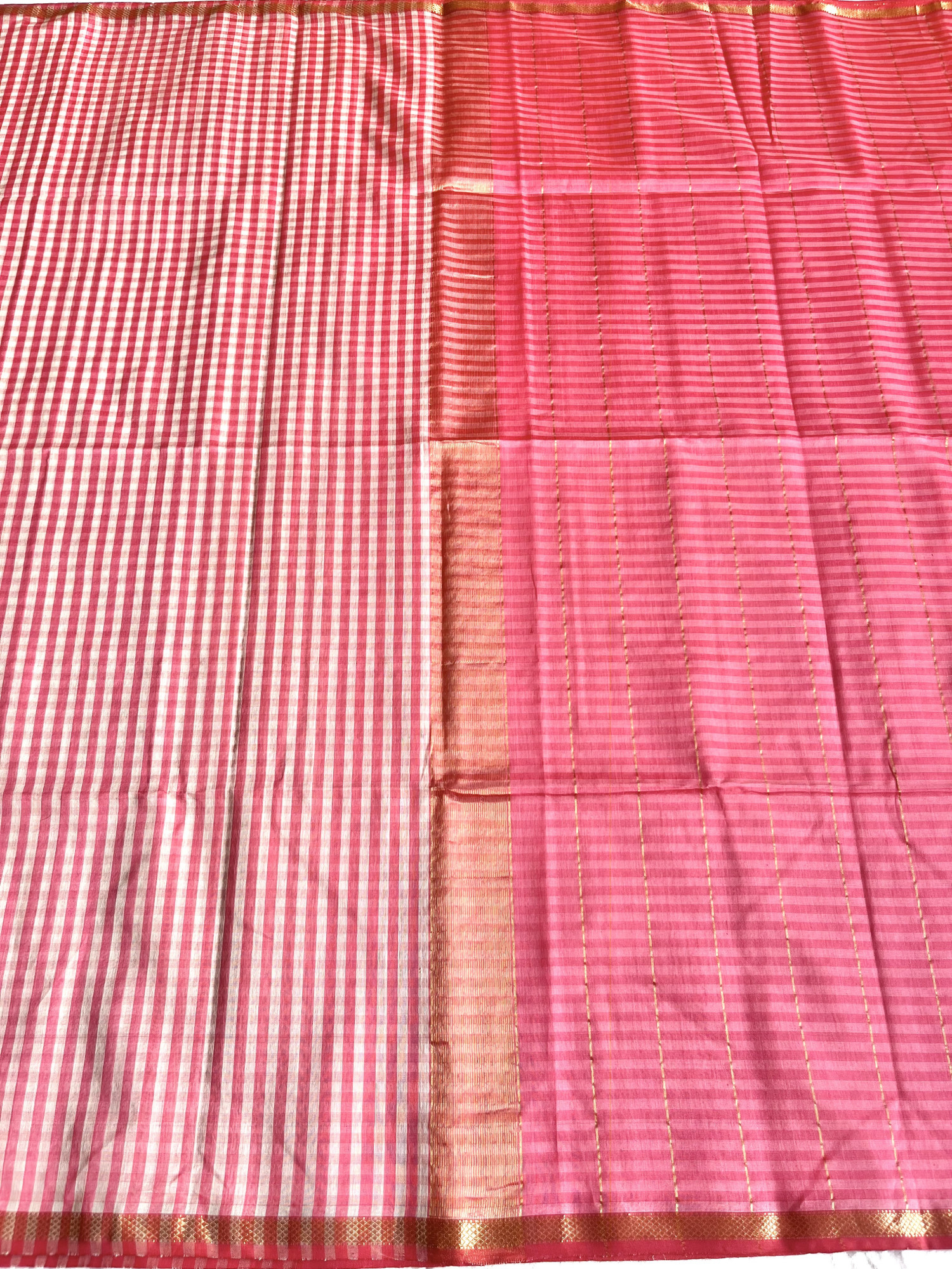 Maheshwari cotton-silk handloom saree Coral pink