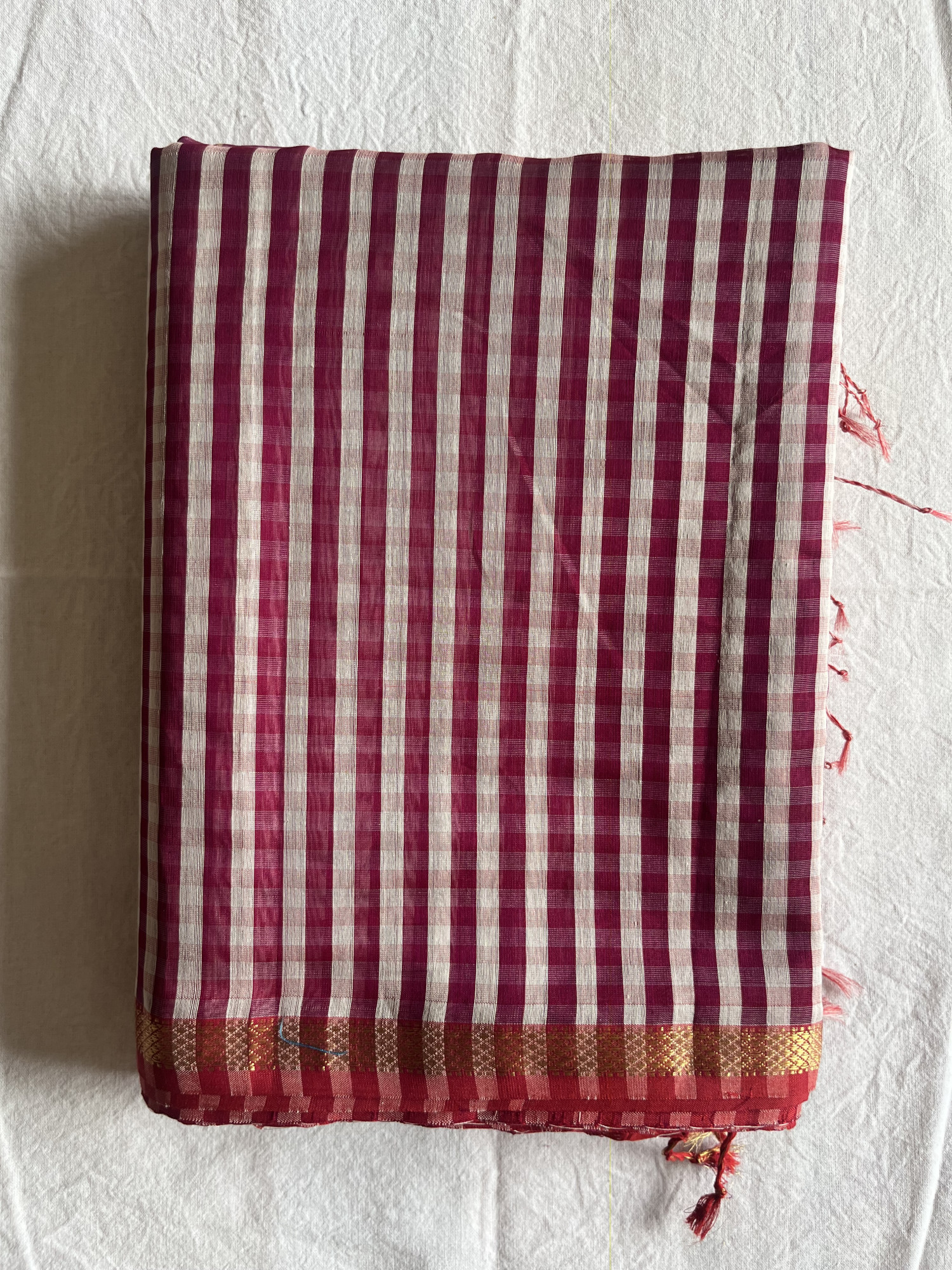 Maheshwari cotton-silk handloom saree Burgundy bright red