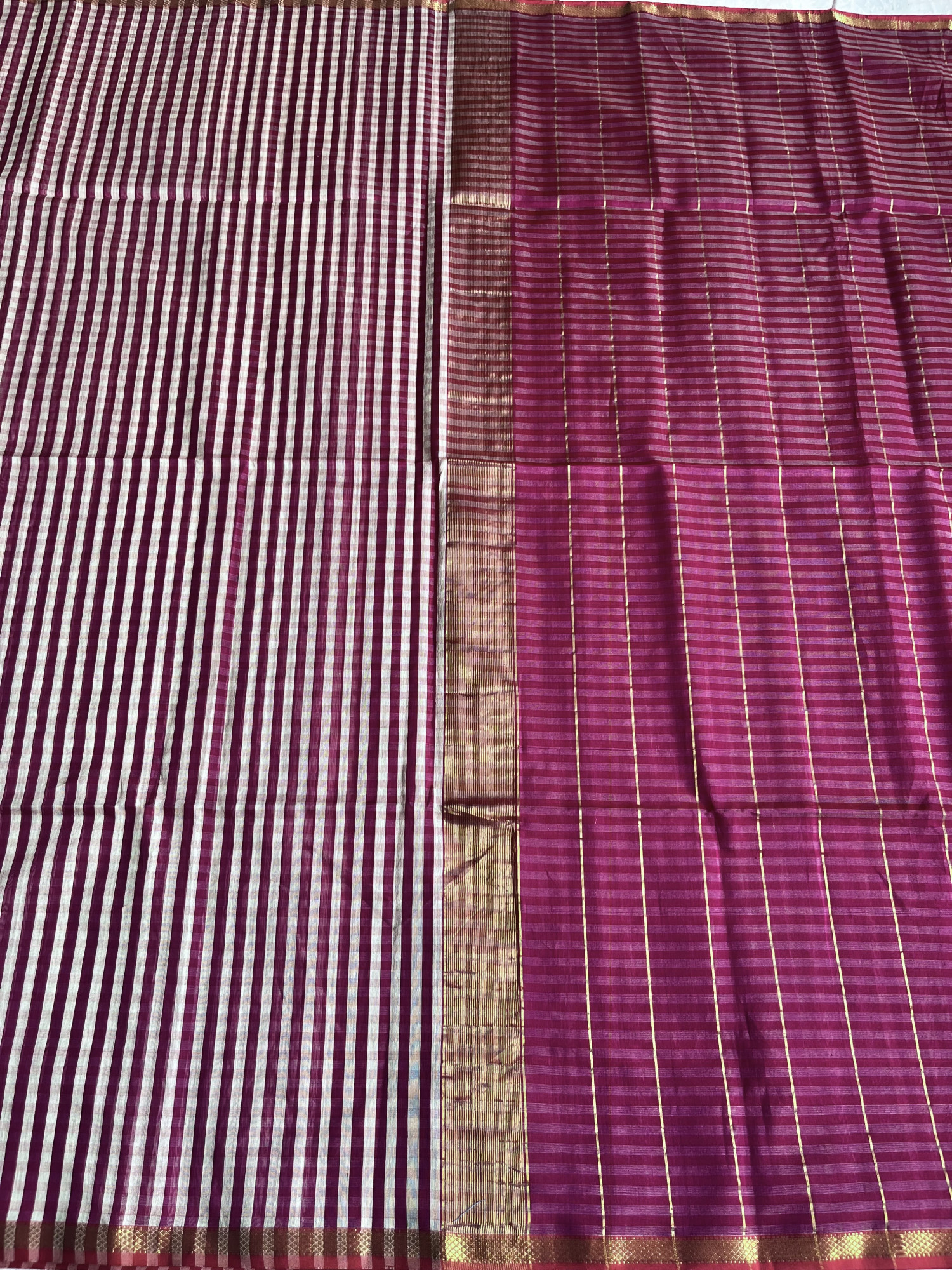 Maheshwari cotton-silk handloom saree Burgundy bright red