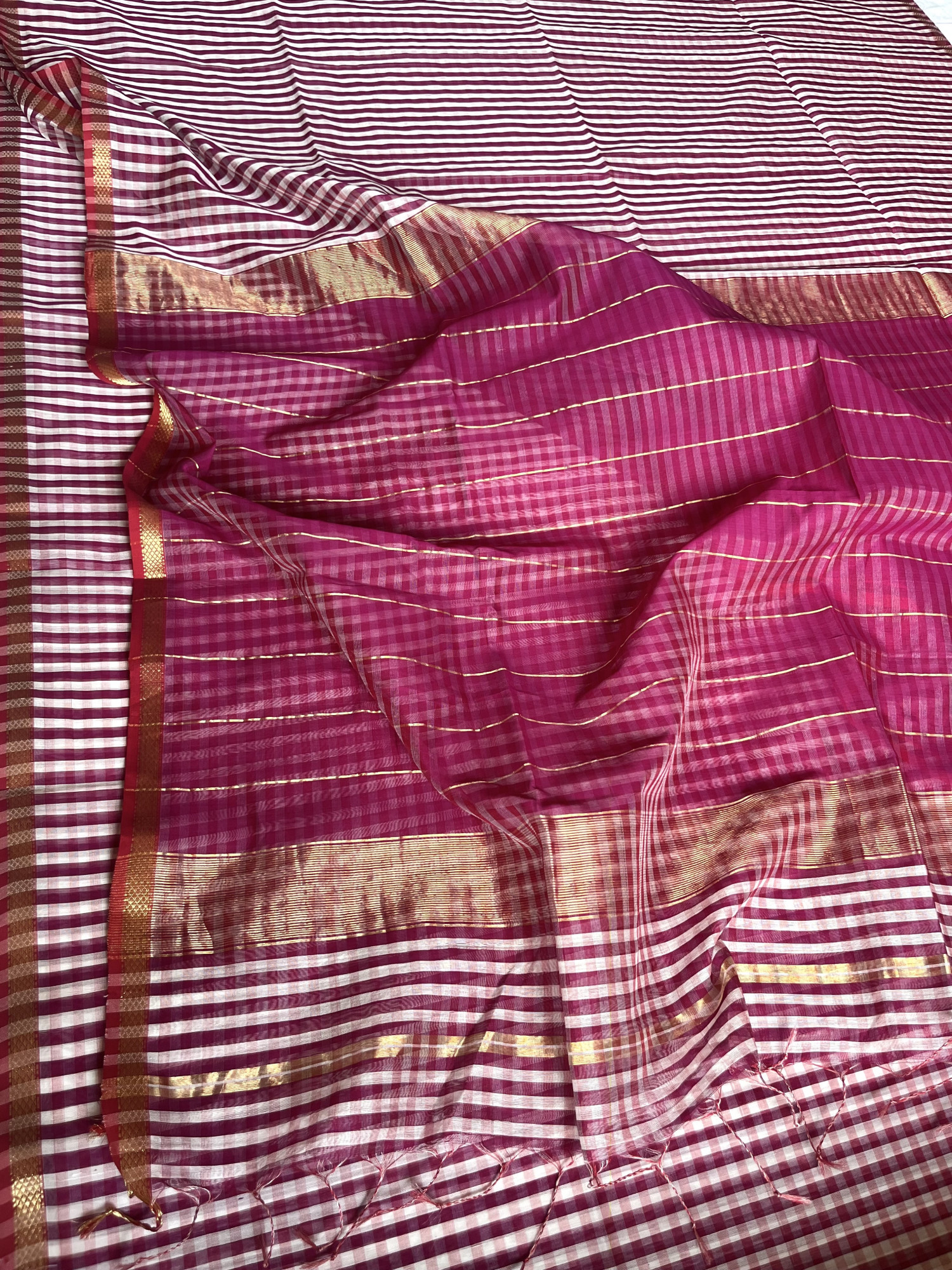 Maheshwari cotton-silk handloom saree Burgundy bright red