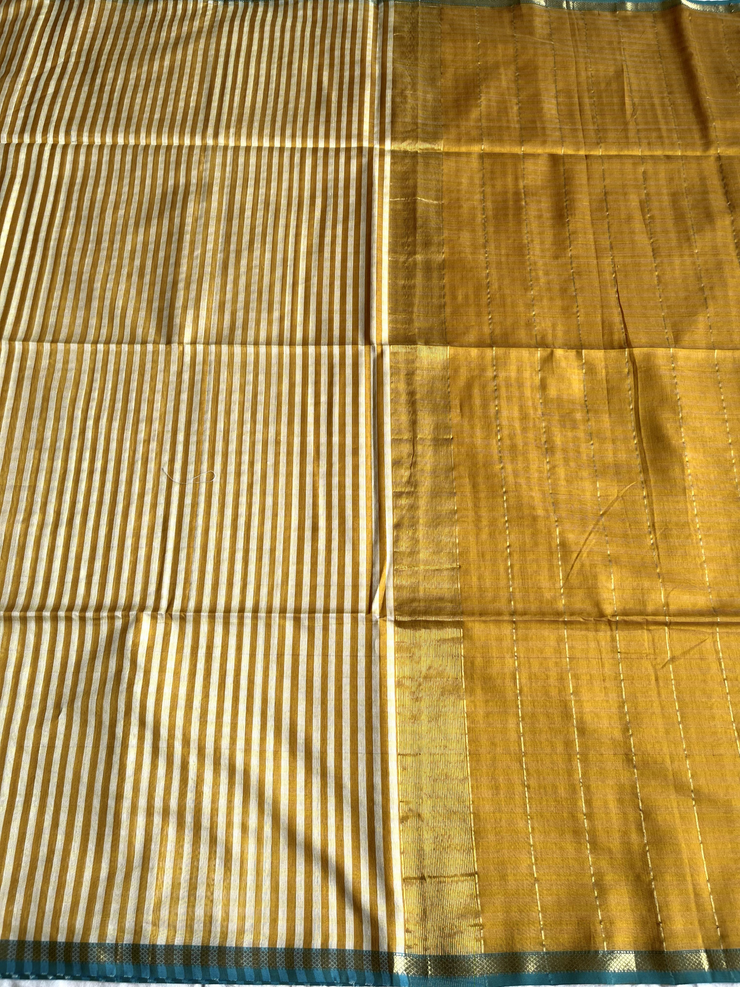 Maheshwari cotton-silk handloom saree Ochre turquoise