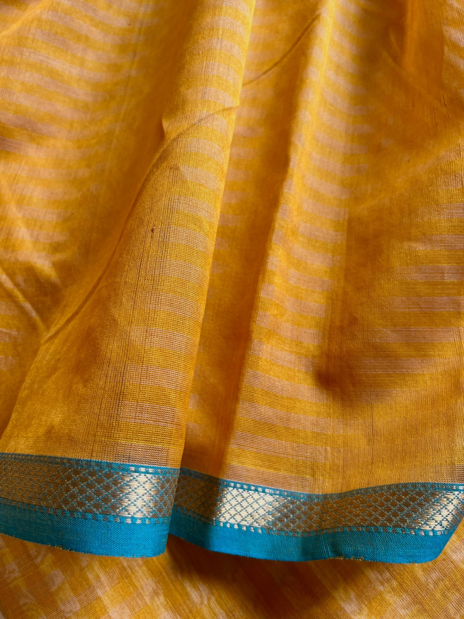 Maheshwari cotton-silk handloom saree Ochre turquoise