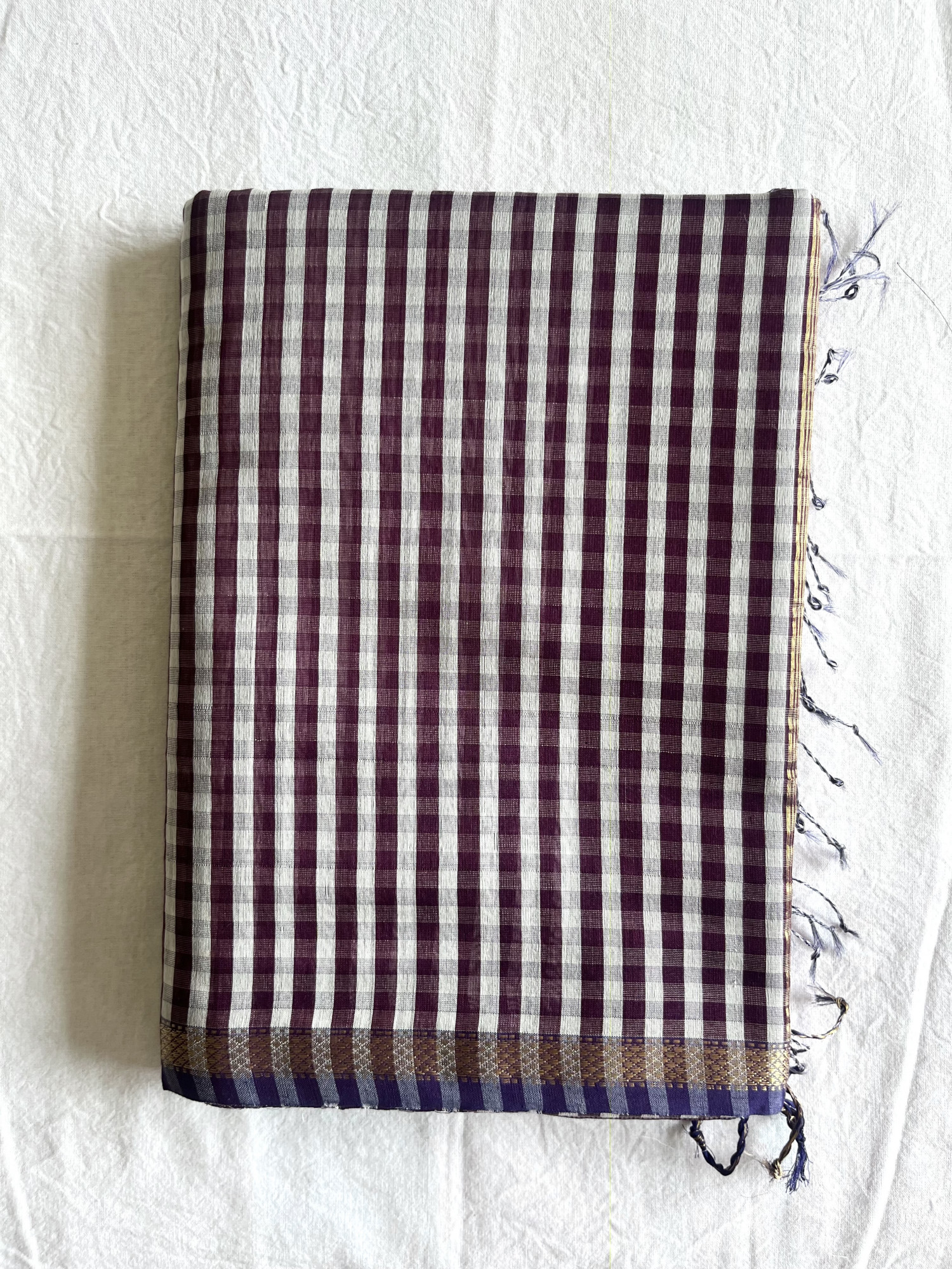 Maheshwari cotton-silk handloom saree Plum purple