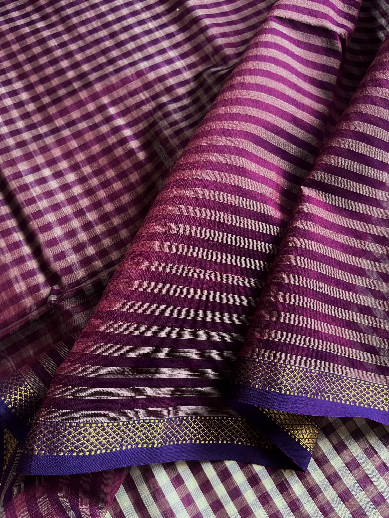 Maheshwari cotton-silk handloom saree Plum purple