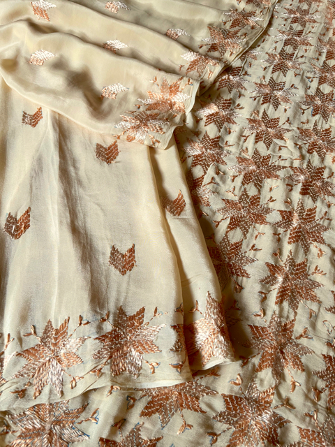 Phulkari Crepe silk saree