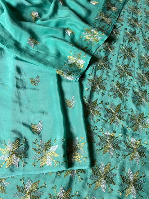 Phulkari Crepe silk saree