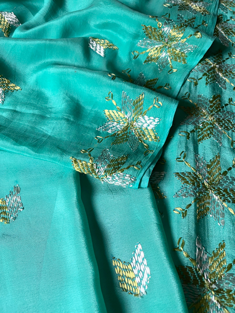 Phulkari Crepe silk saree