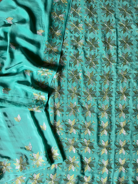 Phulkari Crepe silk saree