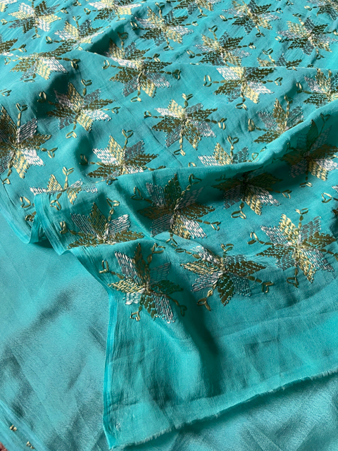 Phulkari Crepe silk saree