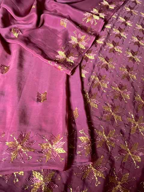 Phulkari Crepe silk saree