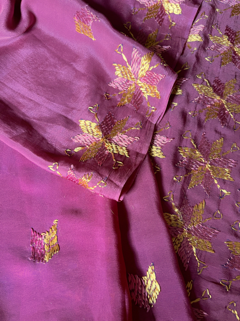 Phulkari Crepe silk saree