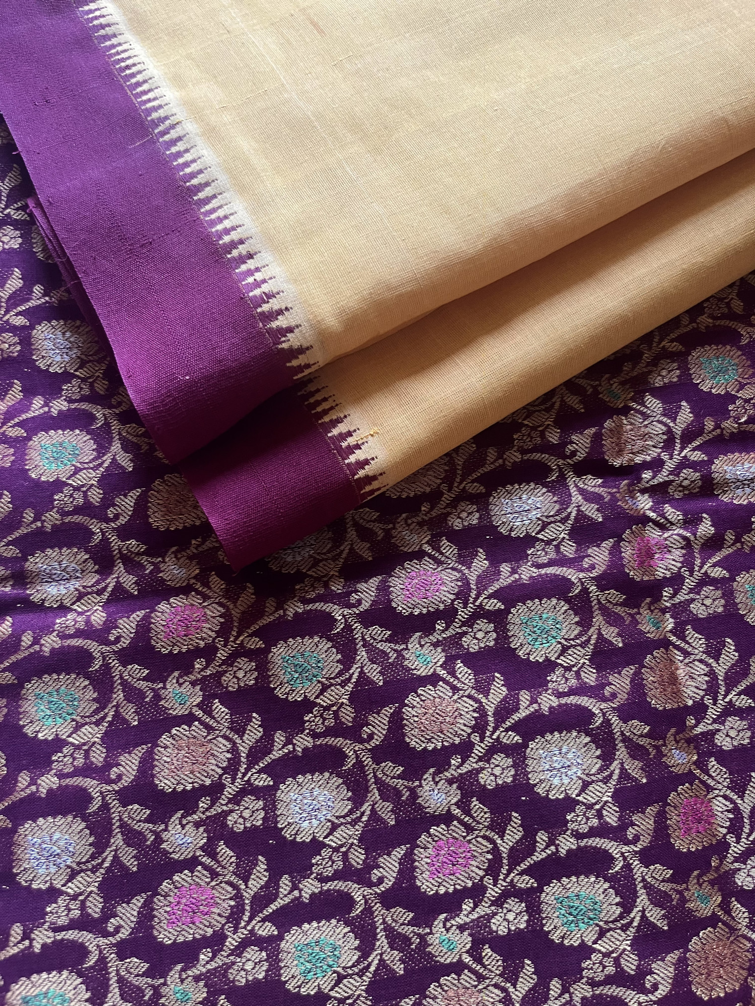 Andhra cotton handloom saree with floral cotton blouse piece