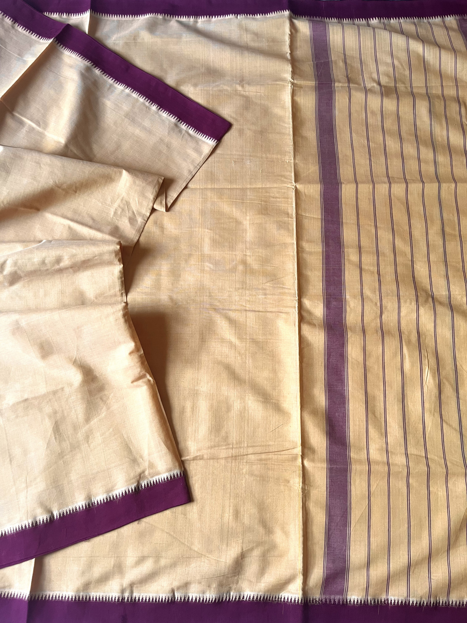 Andhra cotton handloom saree with floral cotton blouse piece