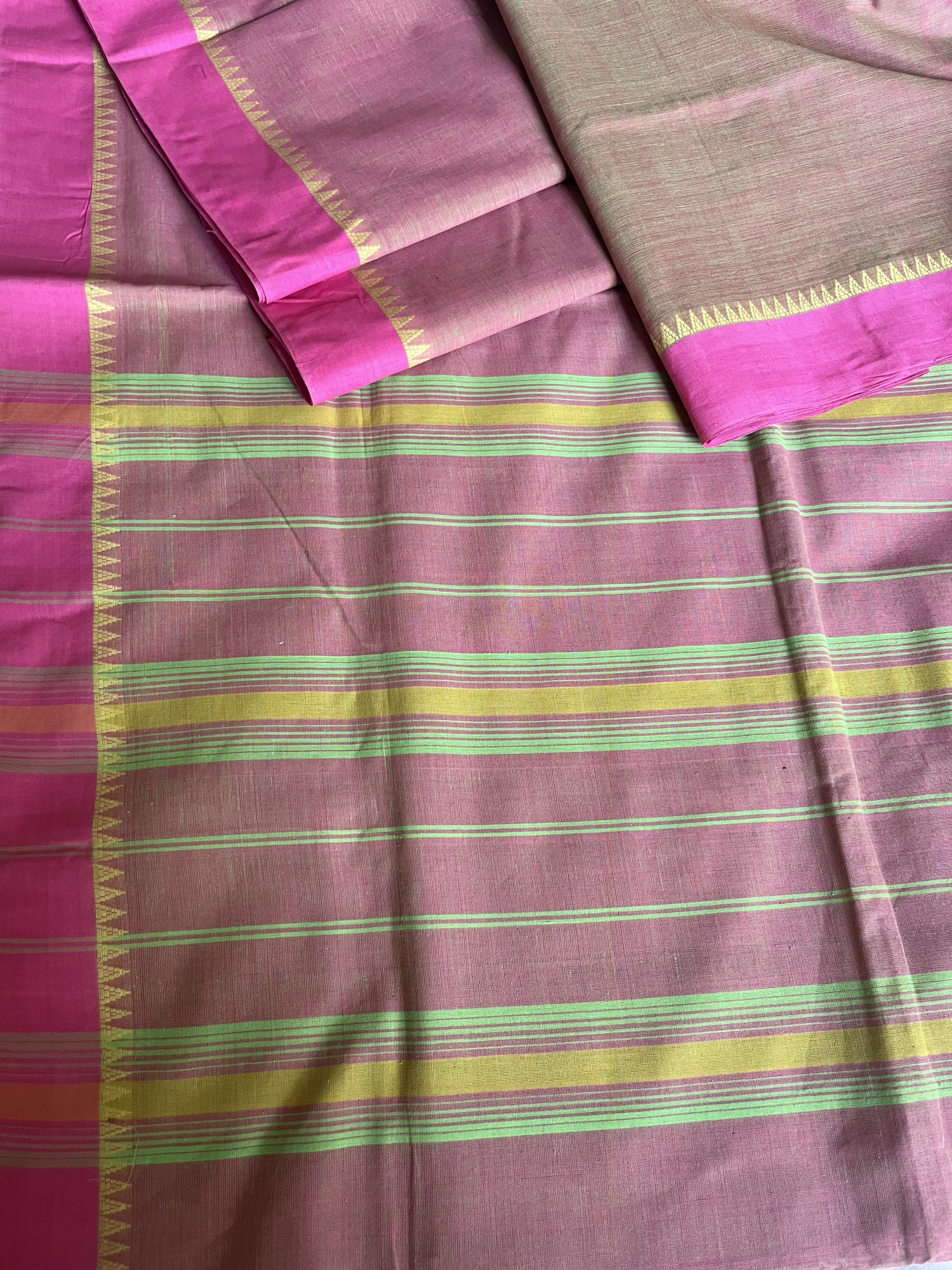 Andhra cotton handloom saree with floral cotton blouse piece