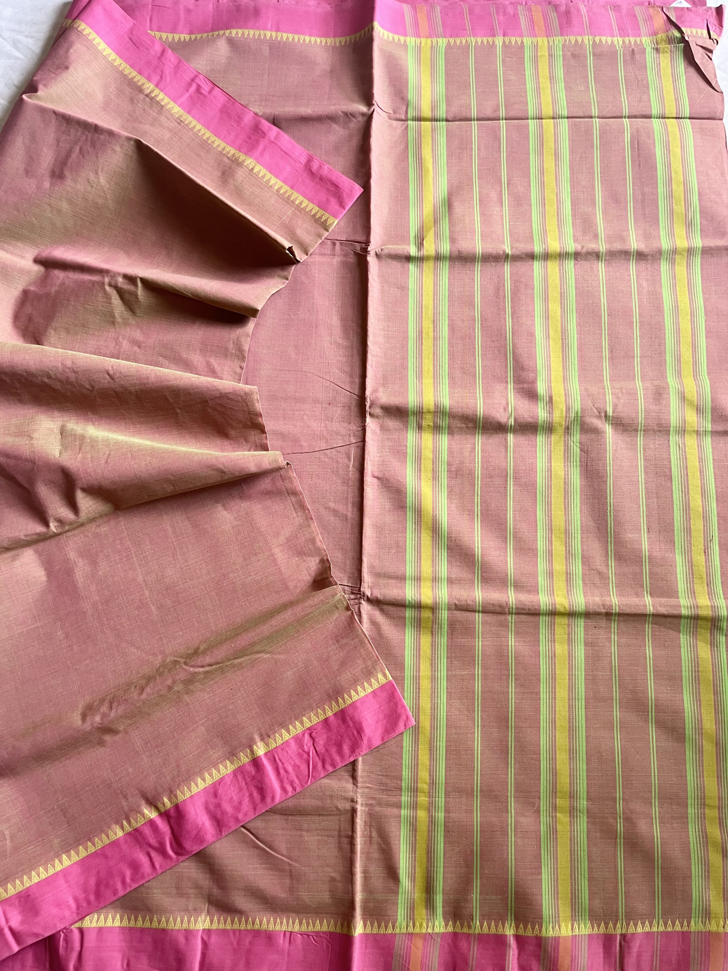 Andhra cotton handloom saree with floral cotton blouse piece
