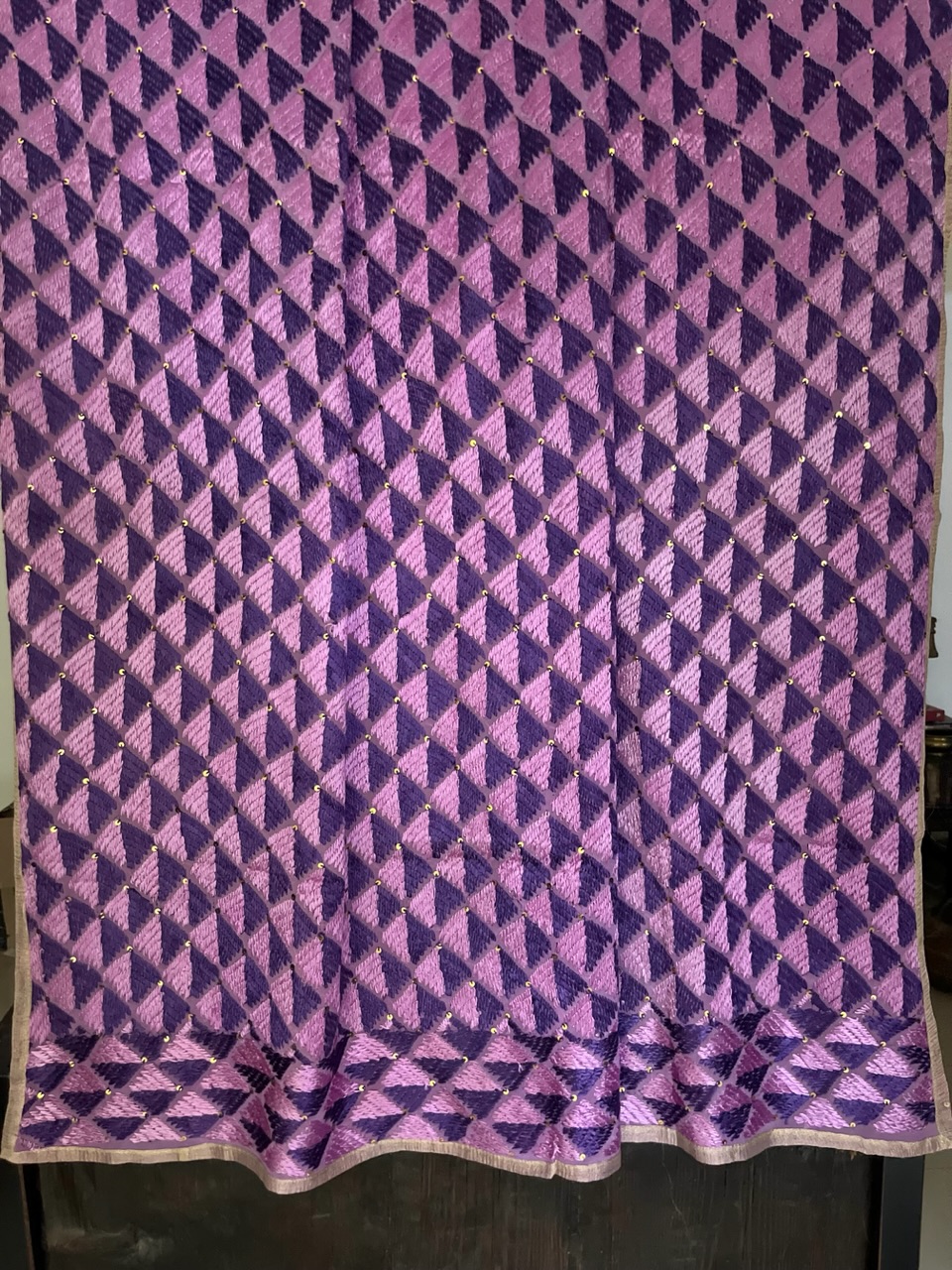 Phulkari hand embroidered Bagh crepe silk dupatta