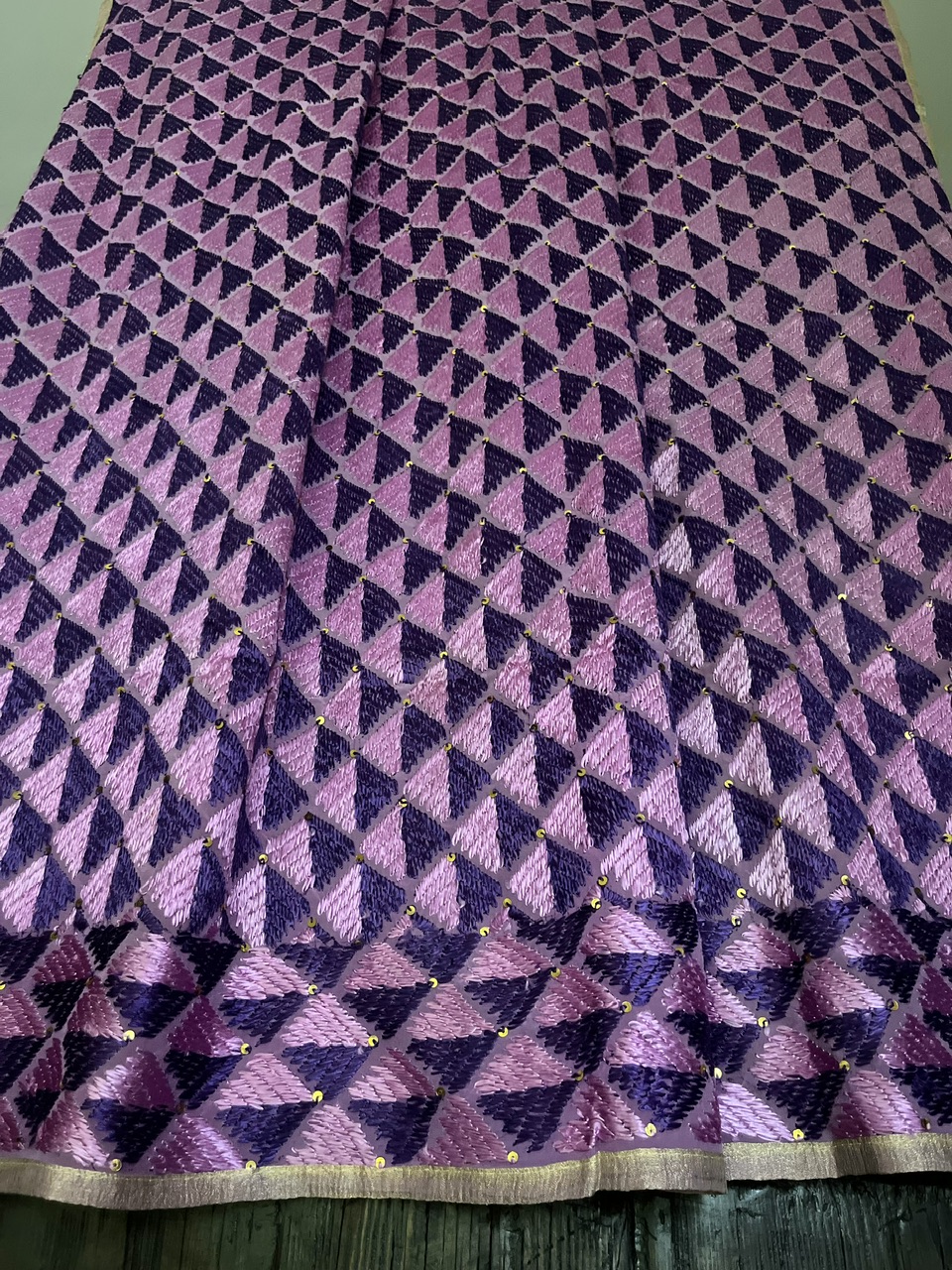 Phulkari hand embroidered Bagh crepe silk dupatta
