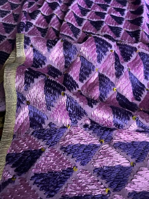 Phulkari hand embroidered Bagh crepe silk dupatta