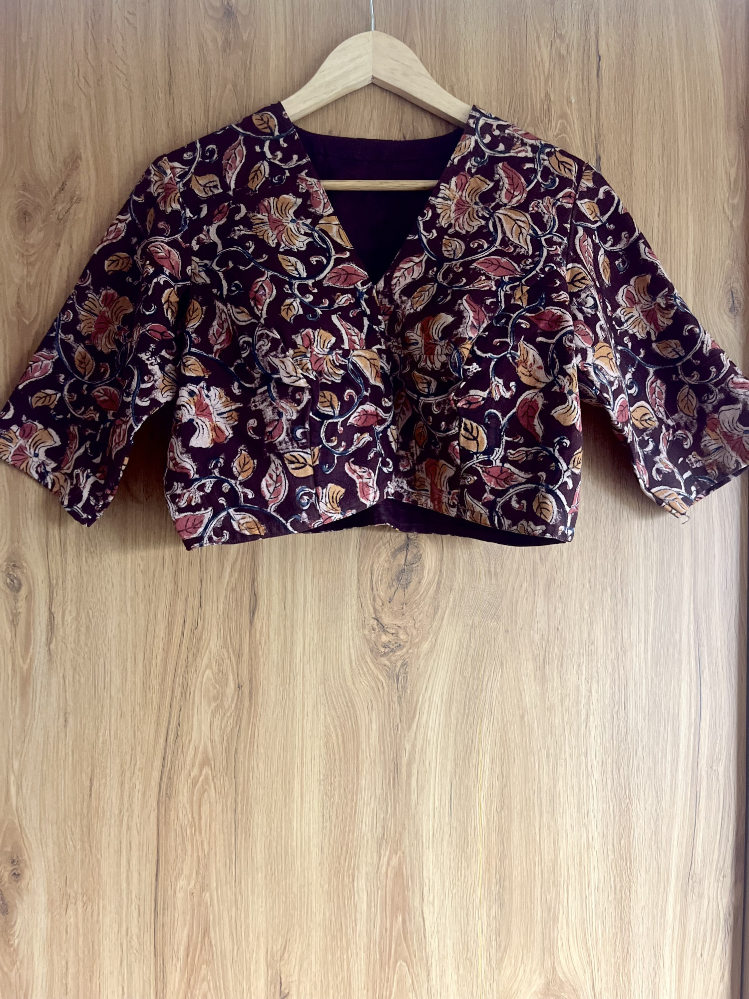 Kalamkari hand-spun cotton saree blouse