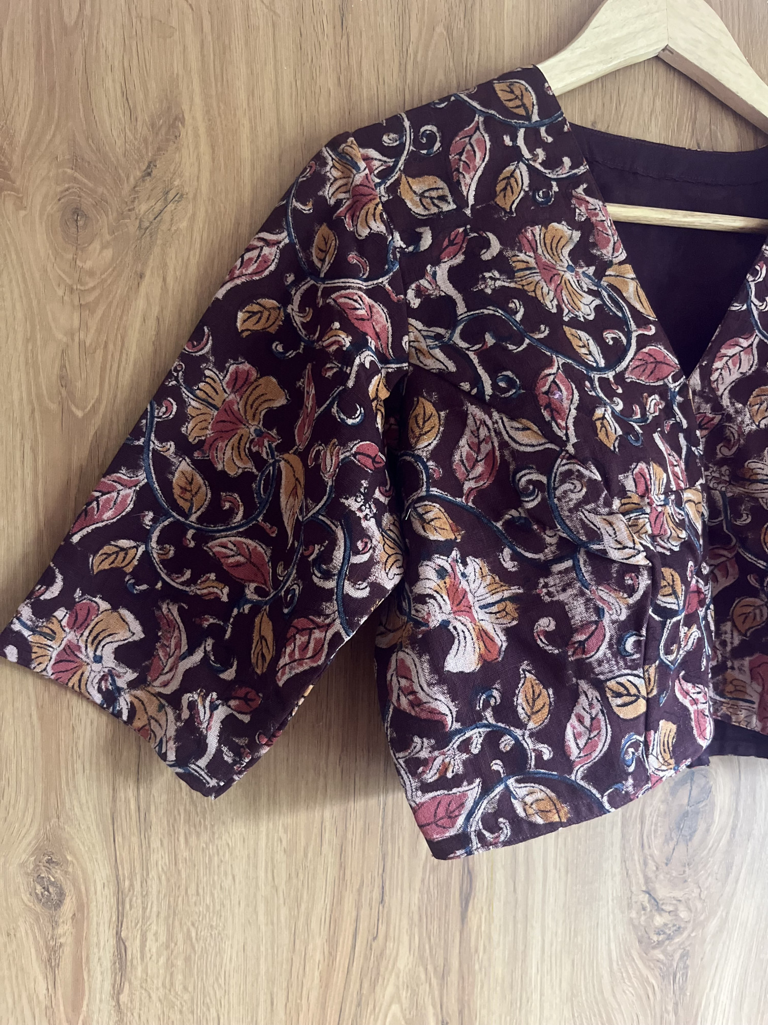 Kalamkari hand-spun cotton saree blouse