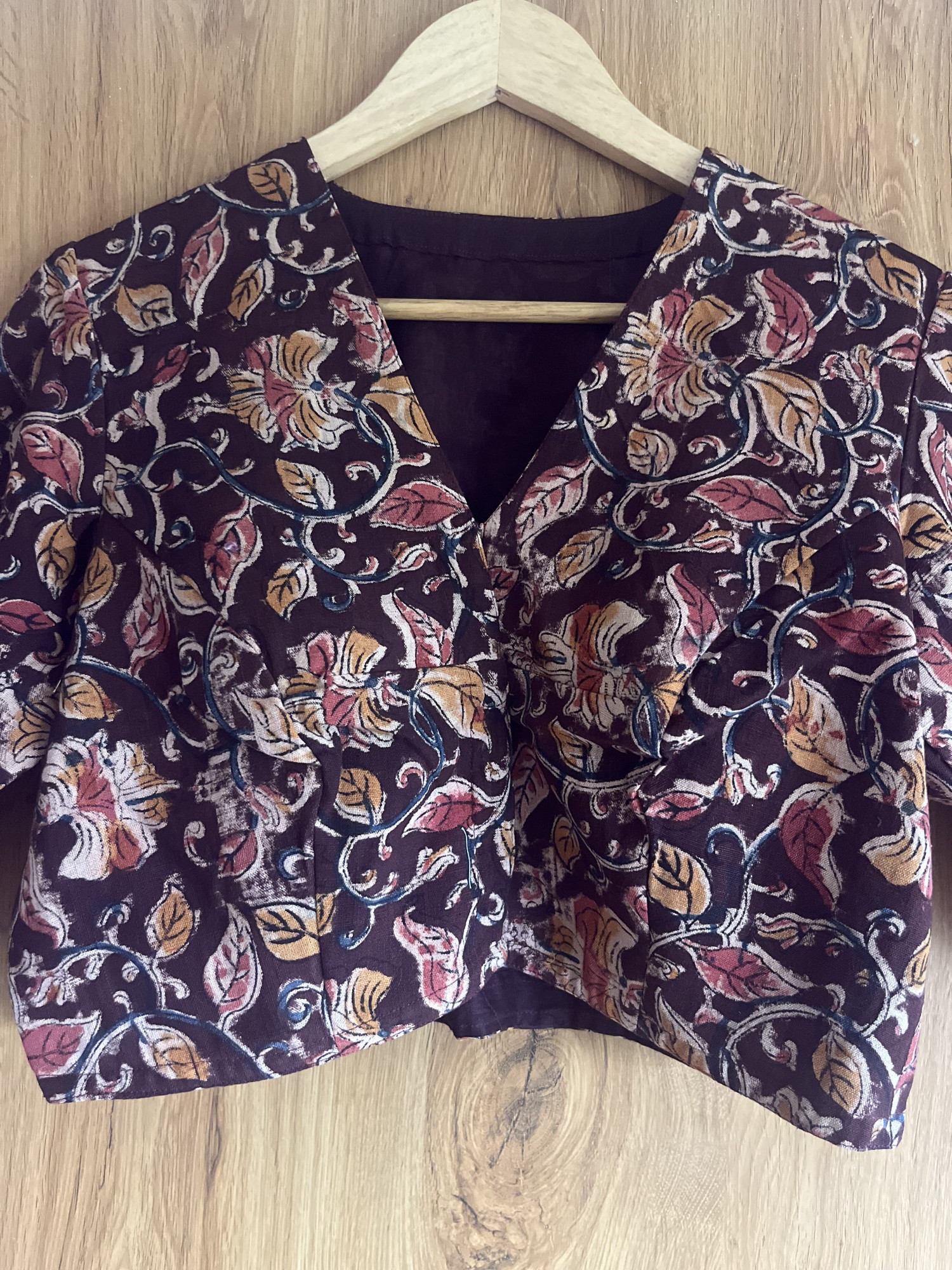 Kalamkari hand-spun cotton saree blouse