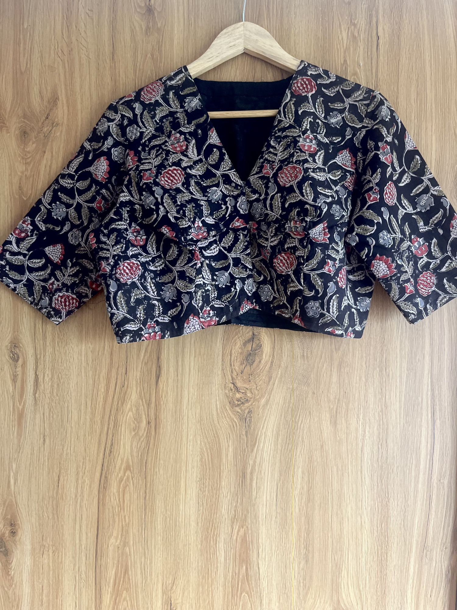 Kalamkari hand-spun cotton saree blouse