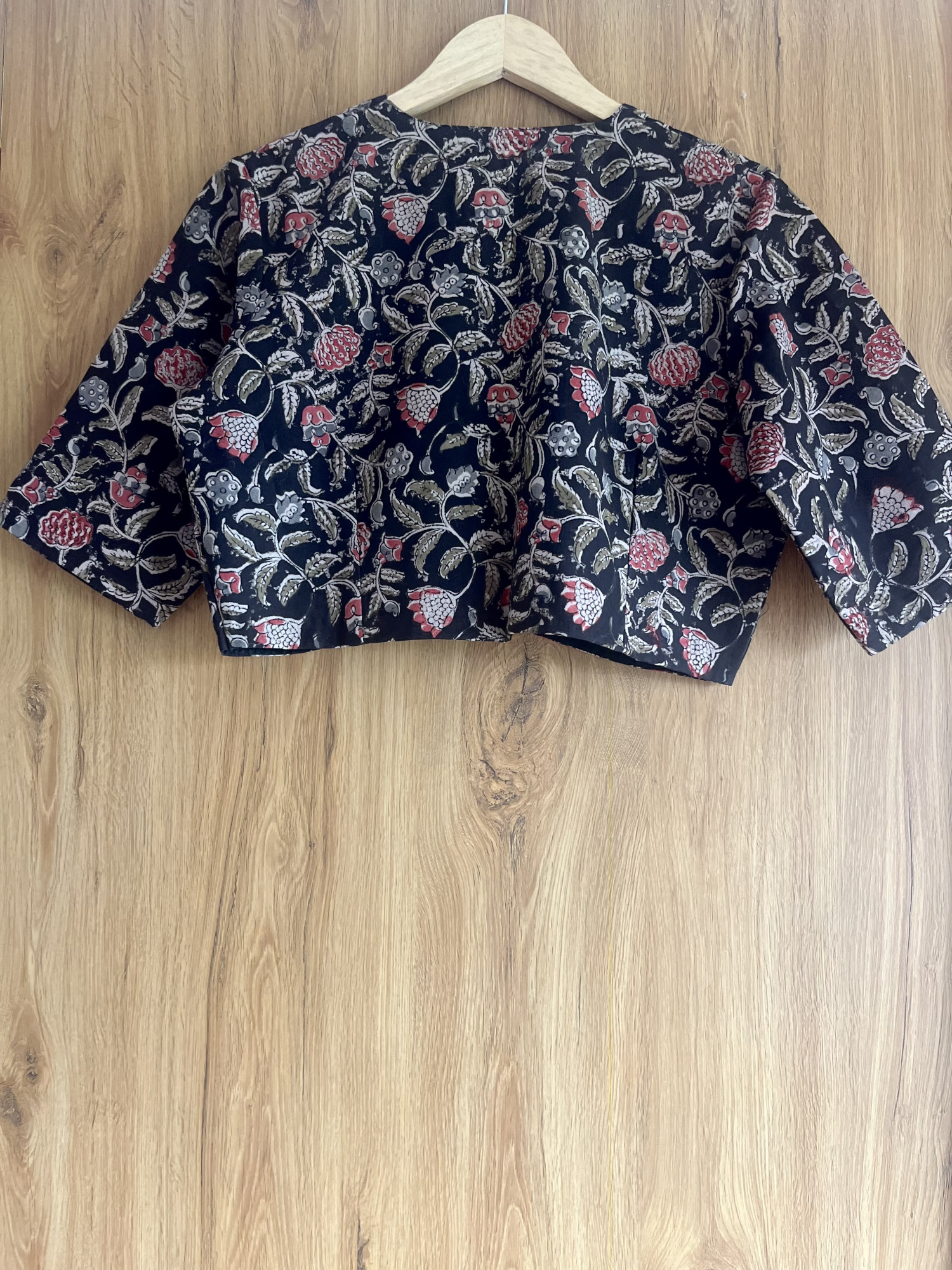 Kalamkari hand-spun cotton saree blouse