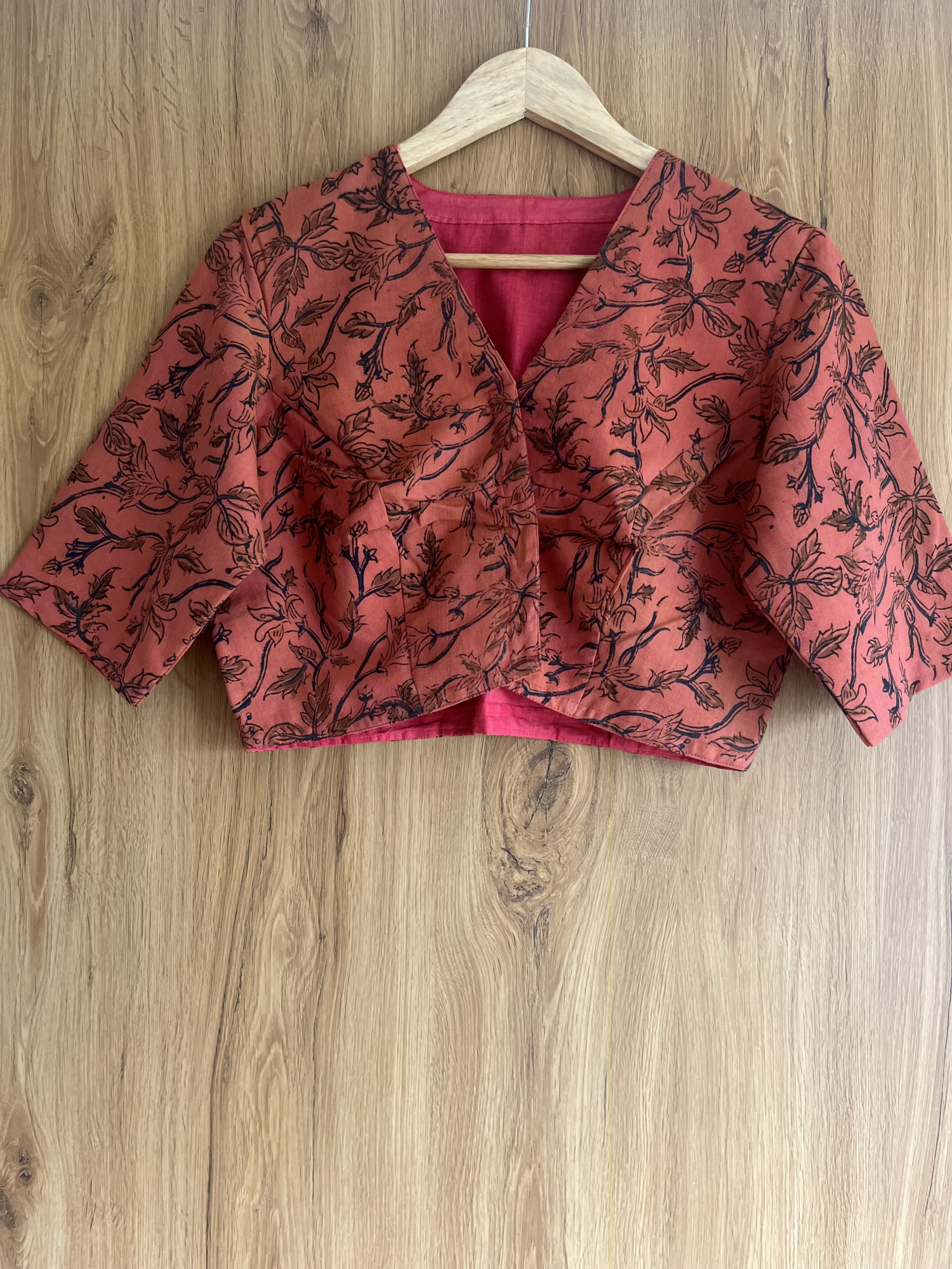 Kalamkari hand-spun cotton saree blouse