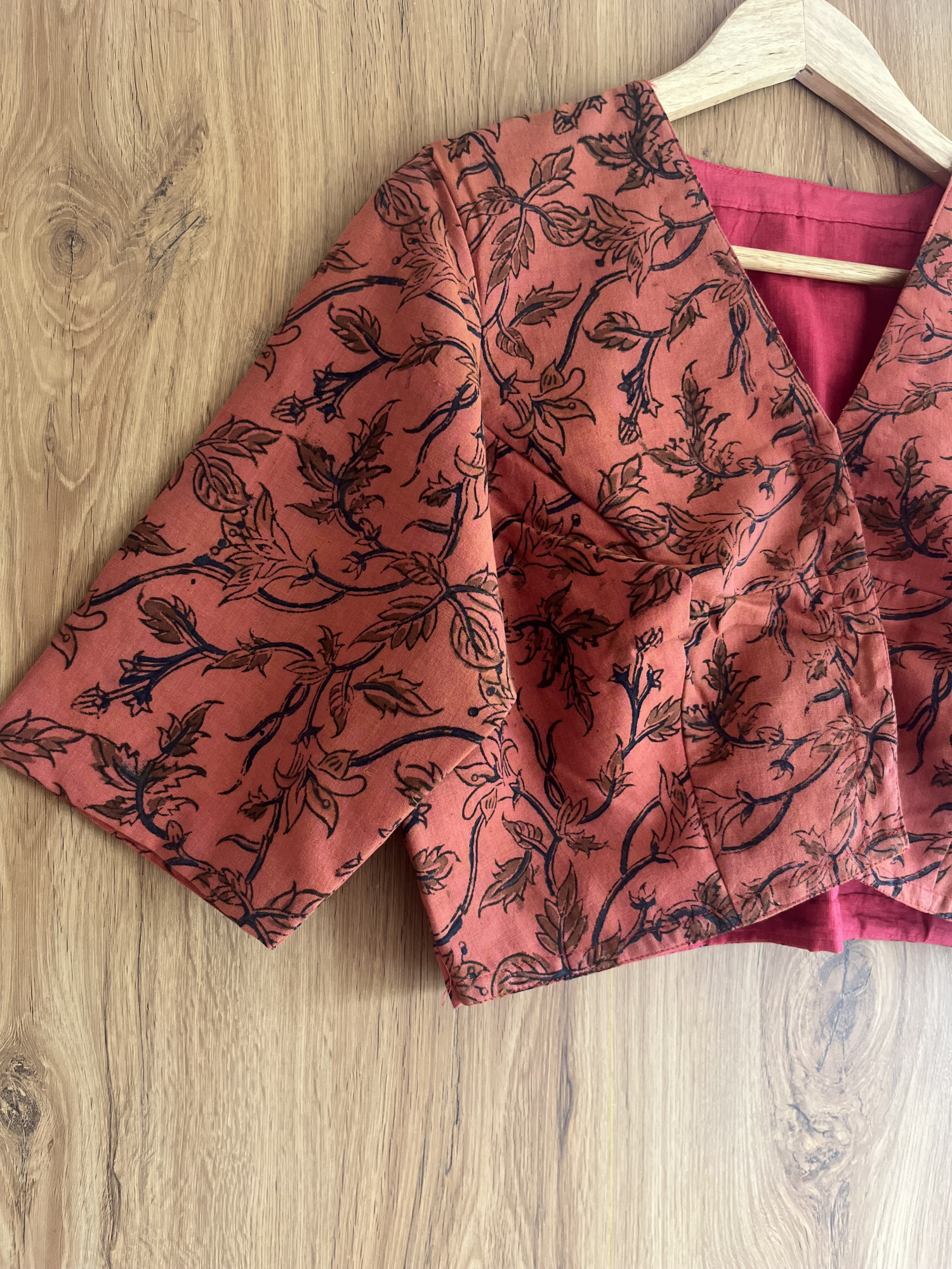 Kalamkari hand-spun cotton saree blouse