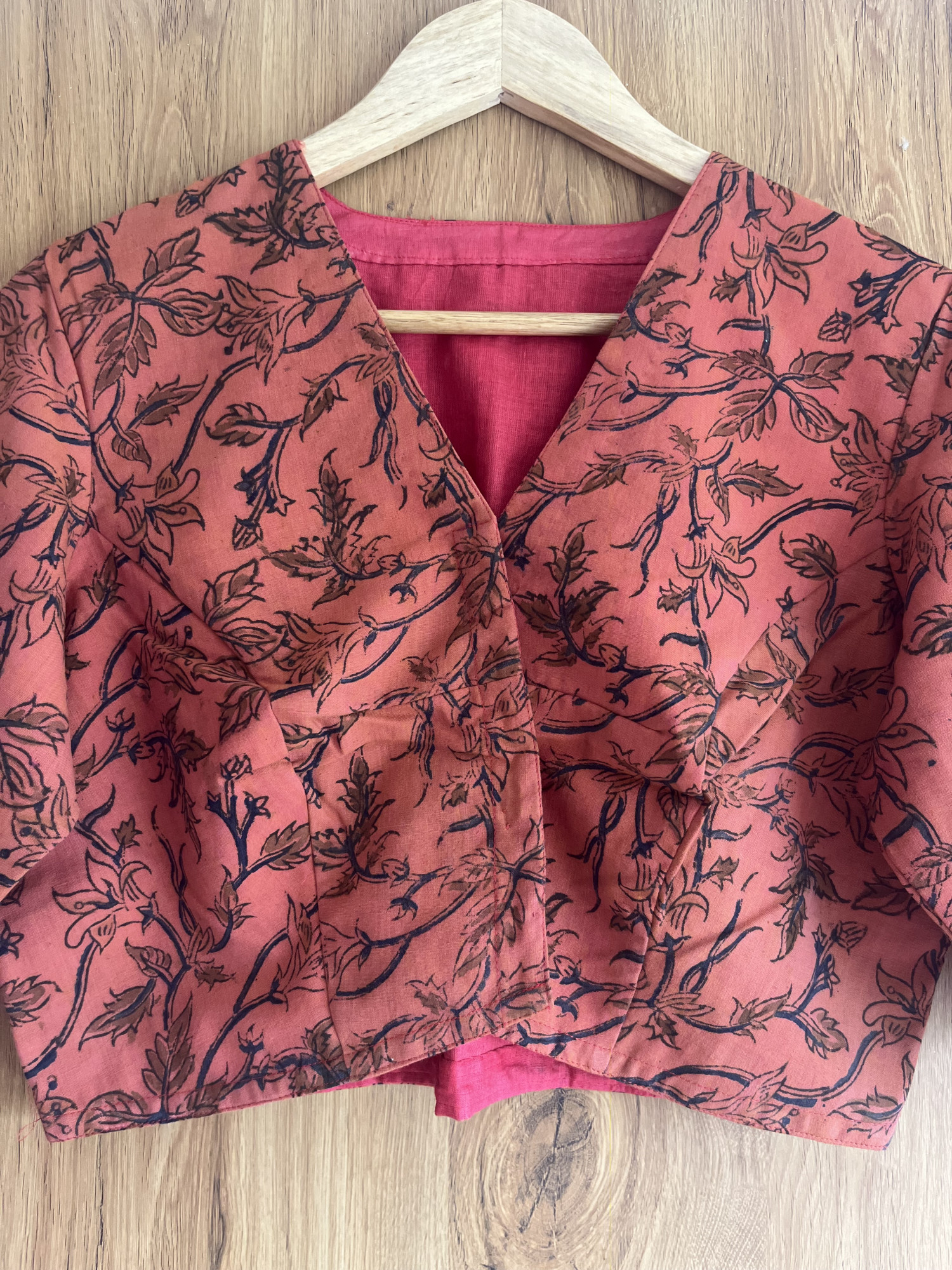 Kalamkari hand-spun cotton saree blouse