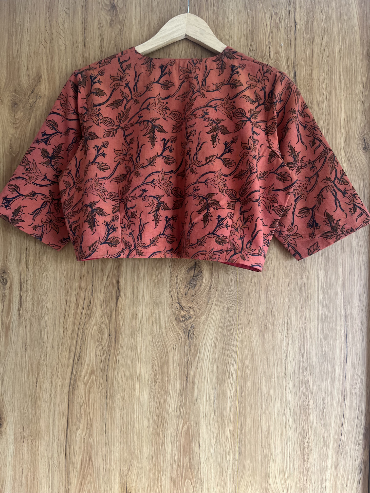 Kalamkari hand-spun cotton saree blouse