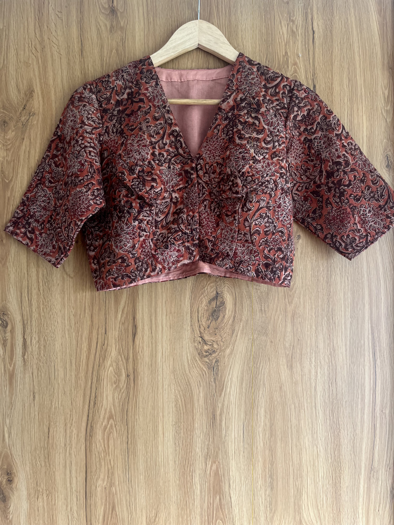 Kalamkari hand-spun cotton saree blouse