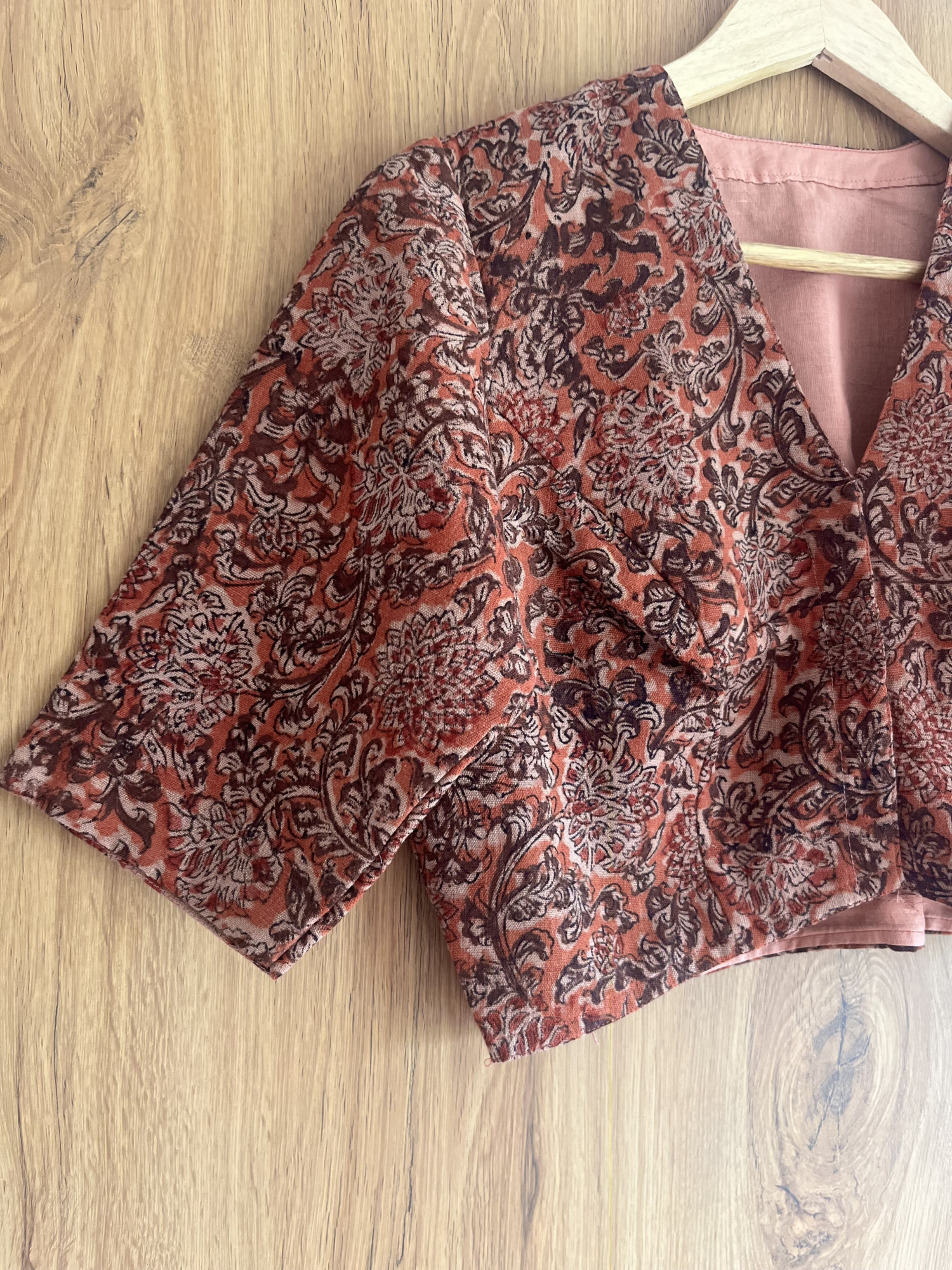 Kalamkari hand-spun cotton saree blouse