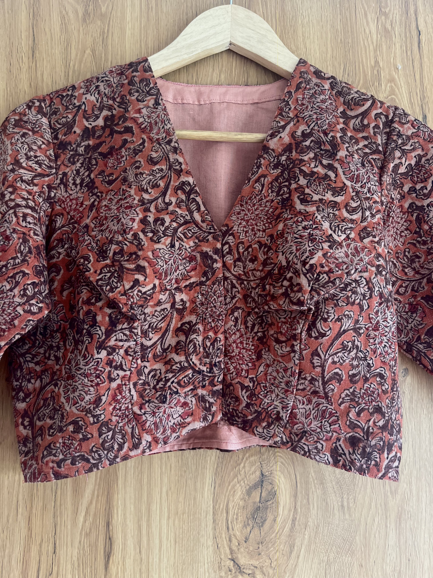Kalamkari hand-spun cotton saree blouse