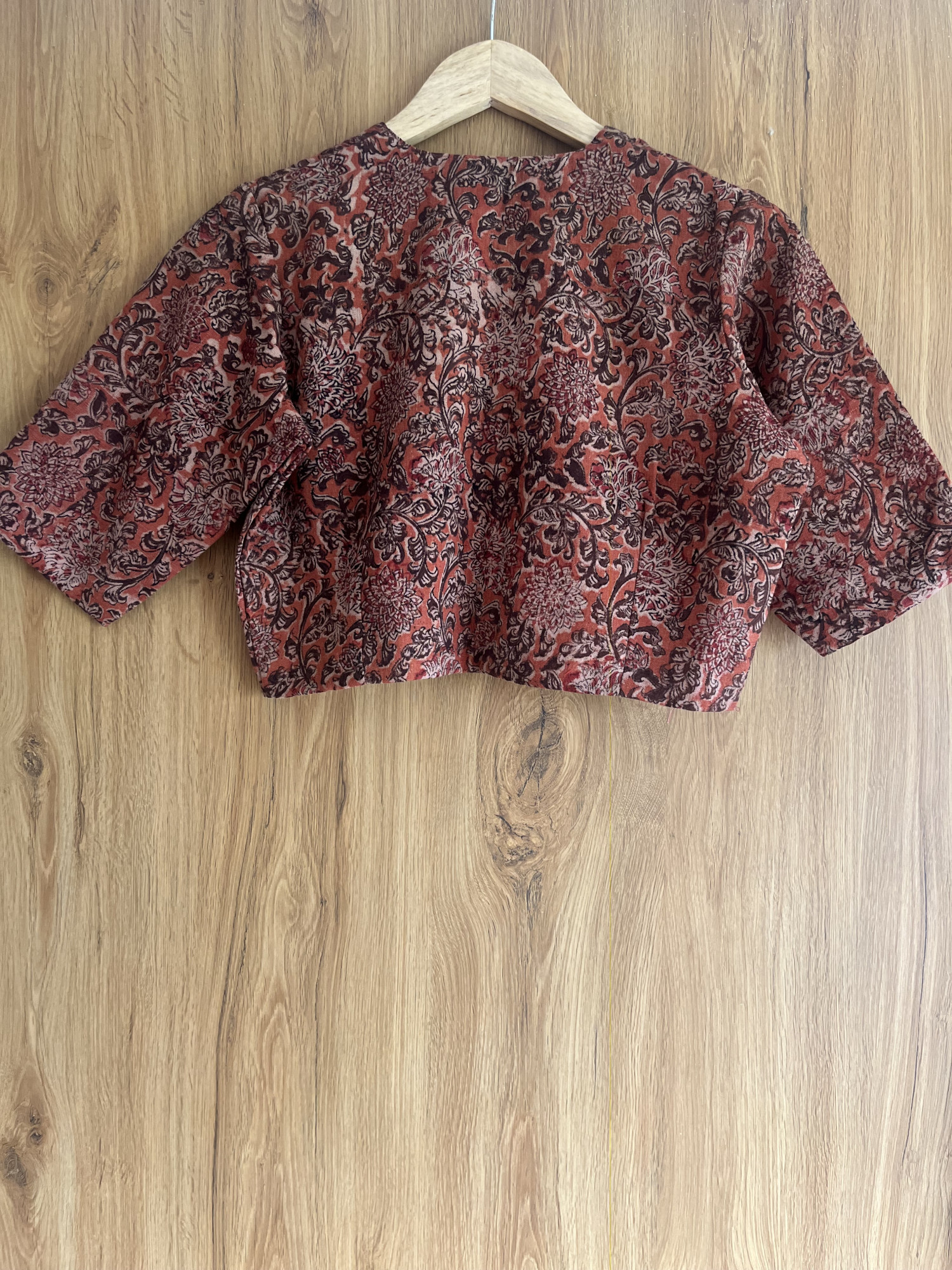 Kalamkari hand-spun cotton saree blouse