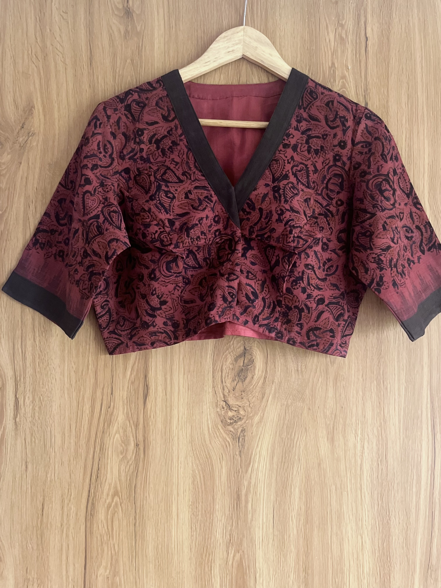 Kalamkari hand-spun cotton saree blouse