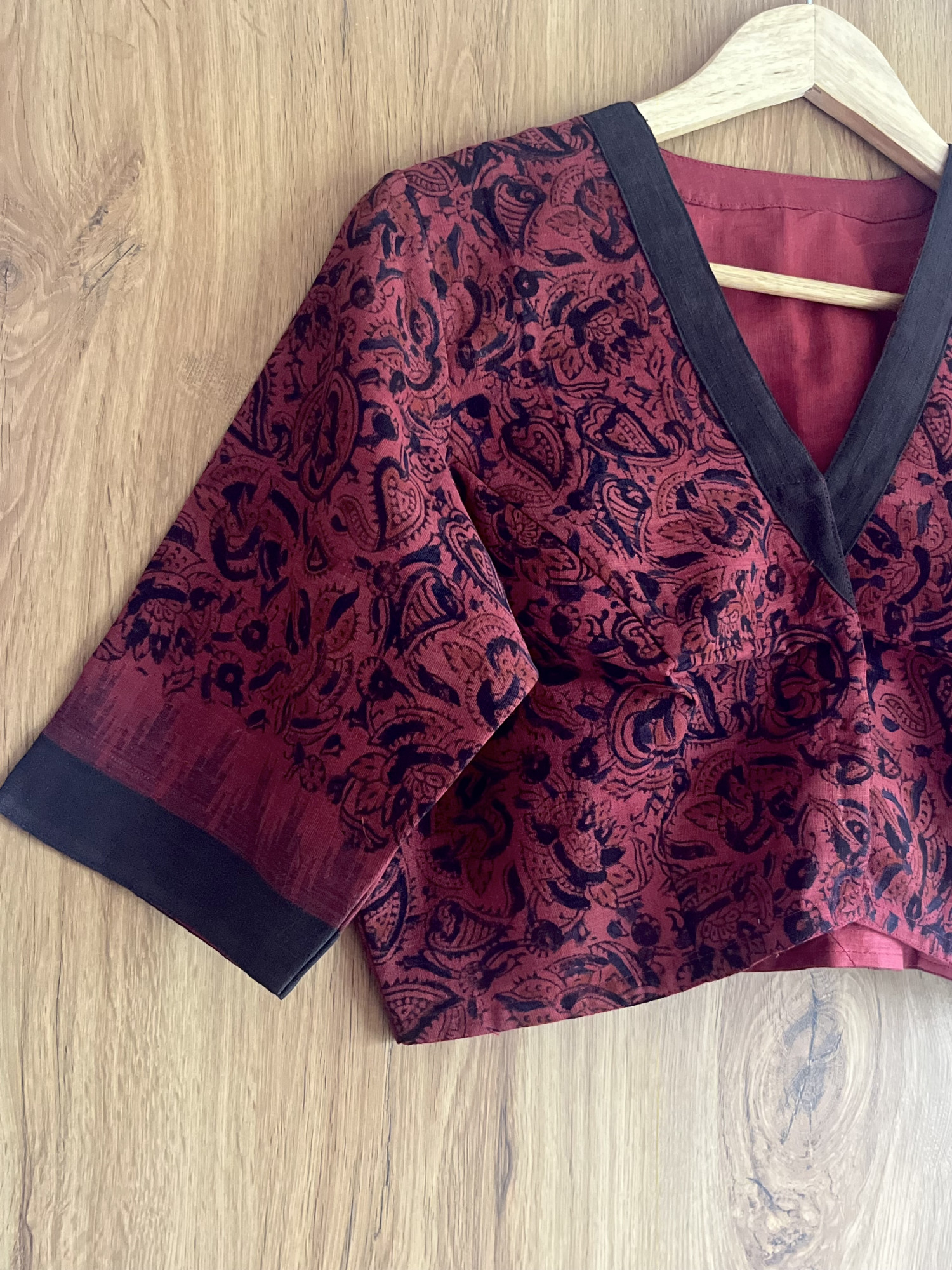 Kalamkari hand-spun cotton saree blouse