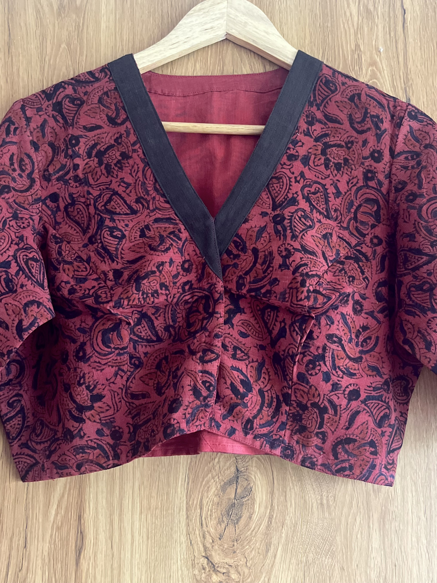 Kalamkari hand-spun cotton saree blouse