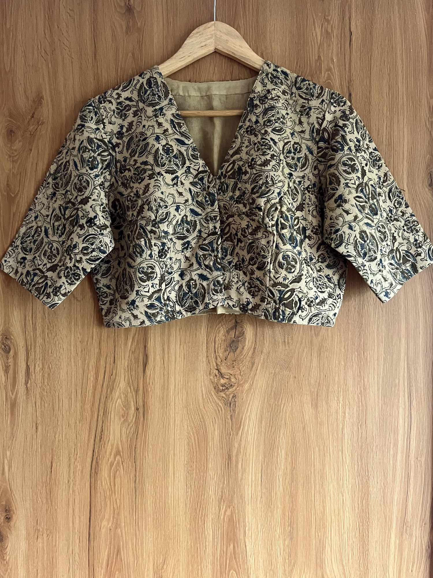 Kalamkari hand-spun cotton saree blouse