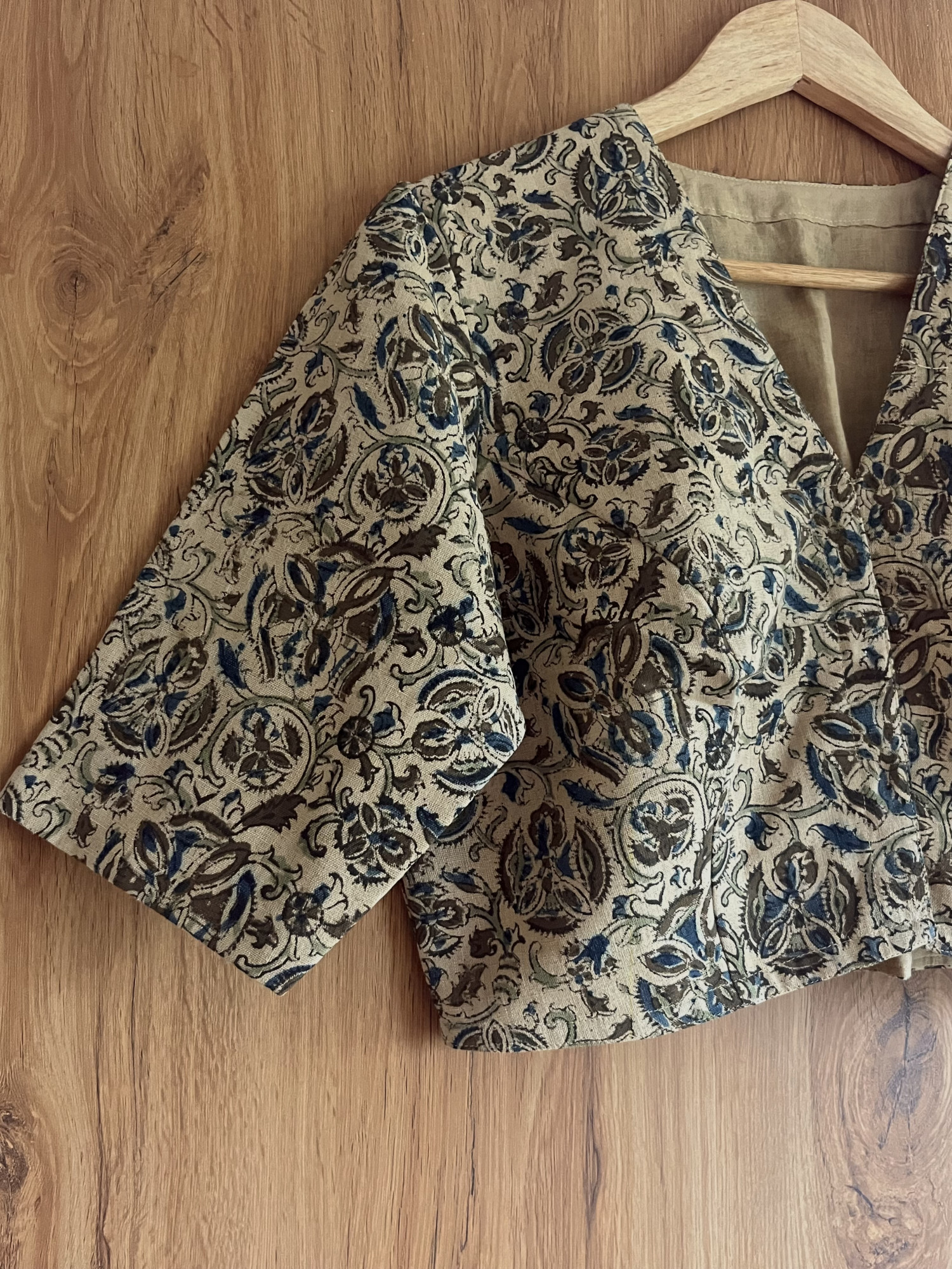 Kalamkari hand-spun cotton saree blouse