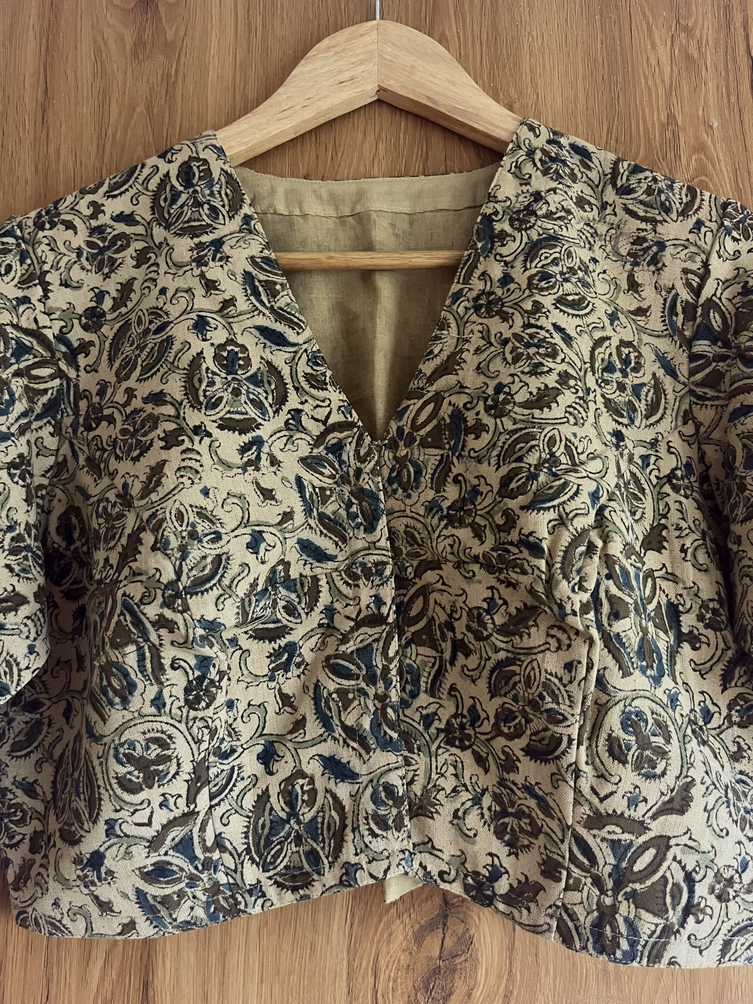 Kalamkari hand-spun cotton saree blouse