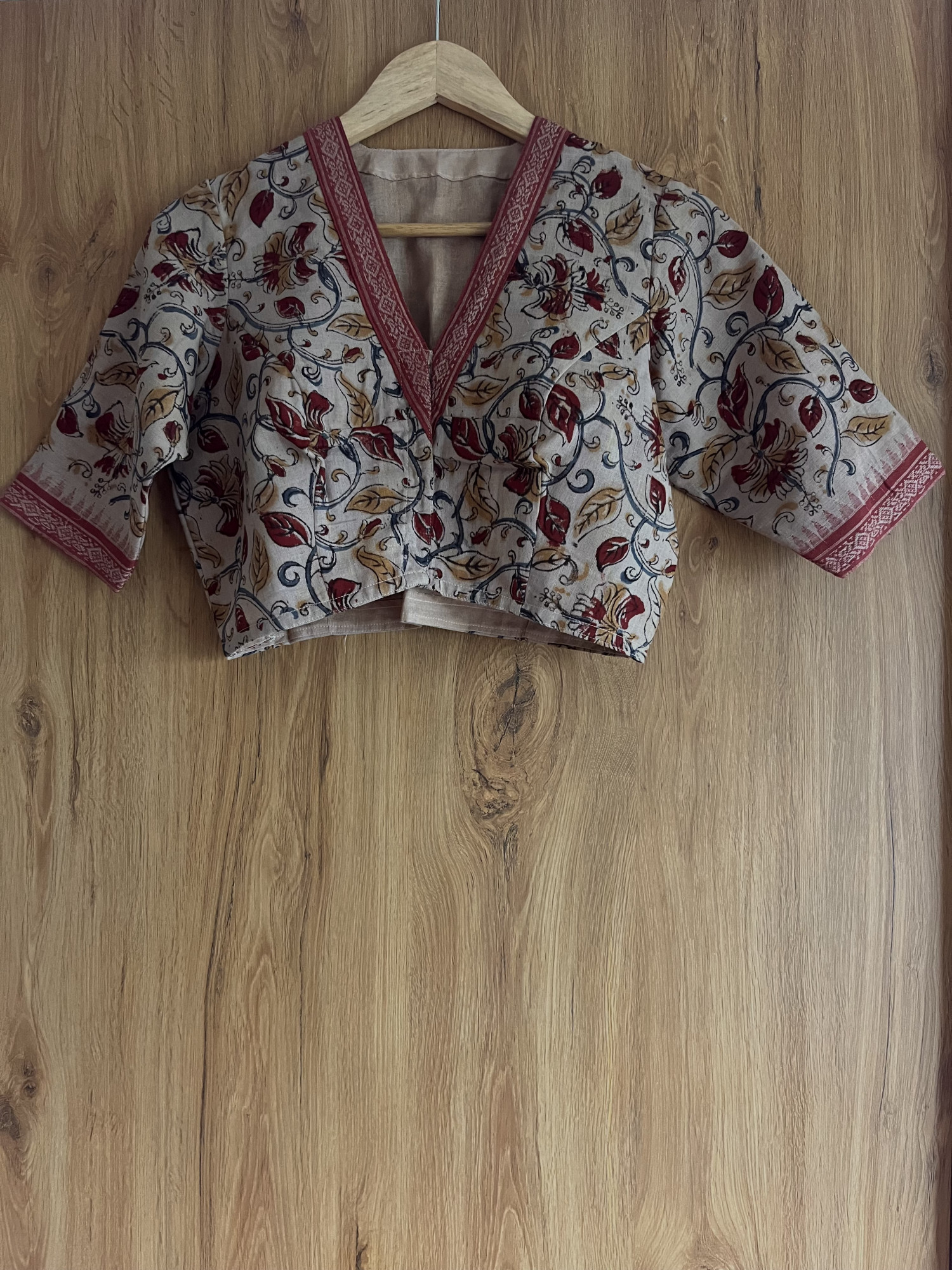 Kalamkari hand-spun cotton saree blouse