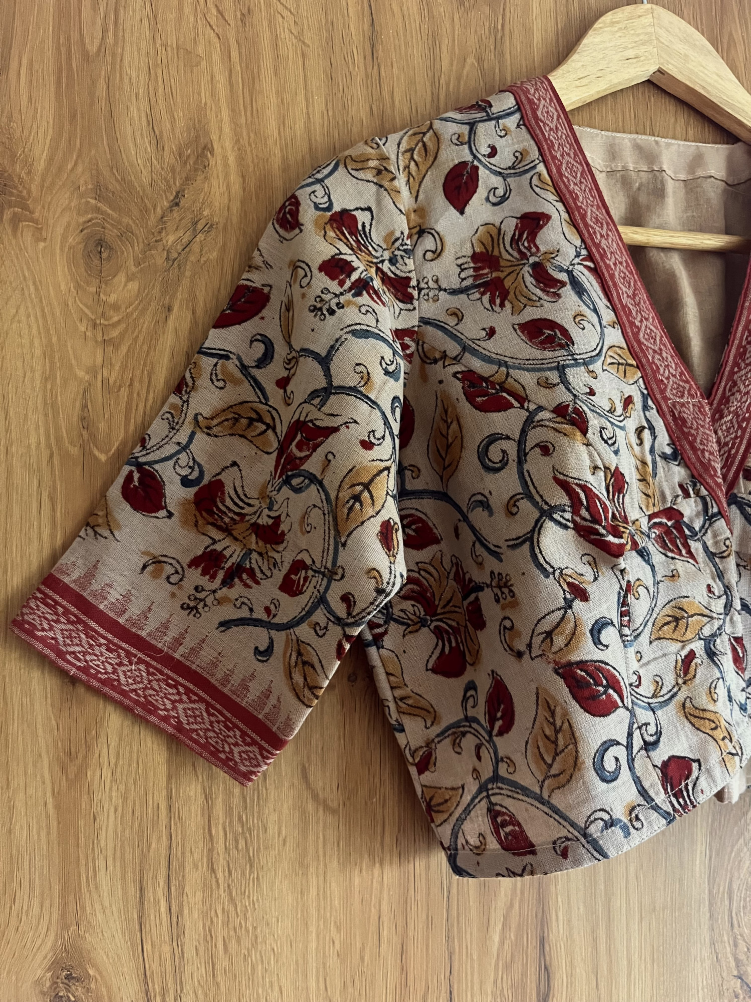 Kalamkari hand-spun cotton saree blouse