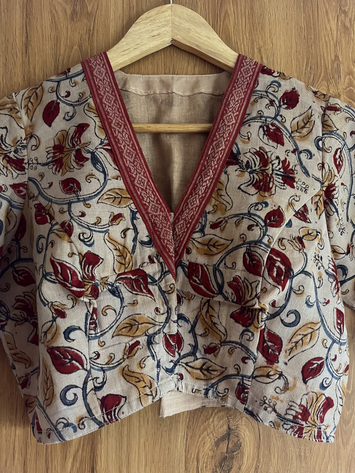 Kalamkari hand-spun cotton saree blouse