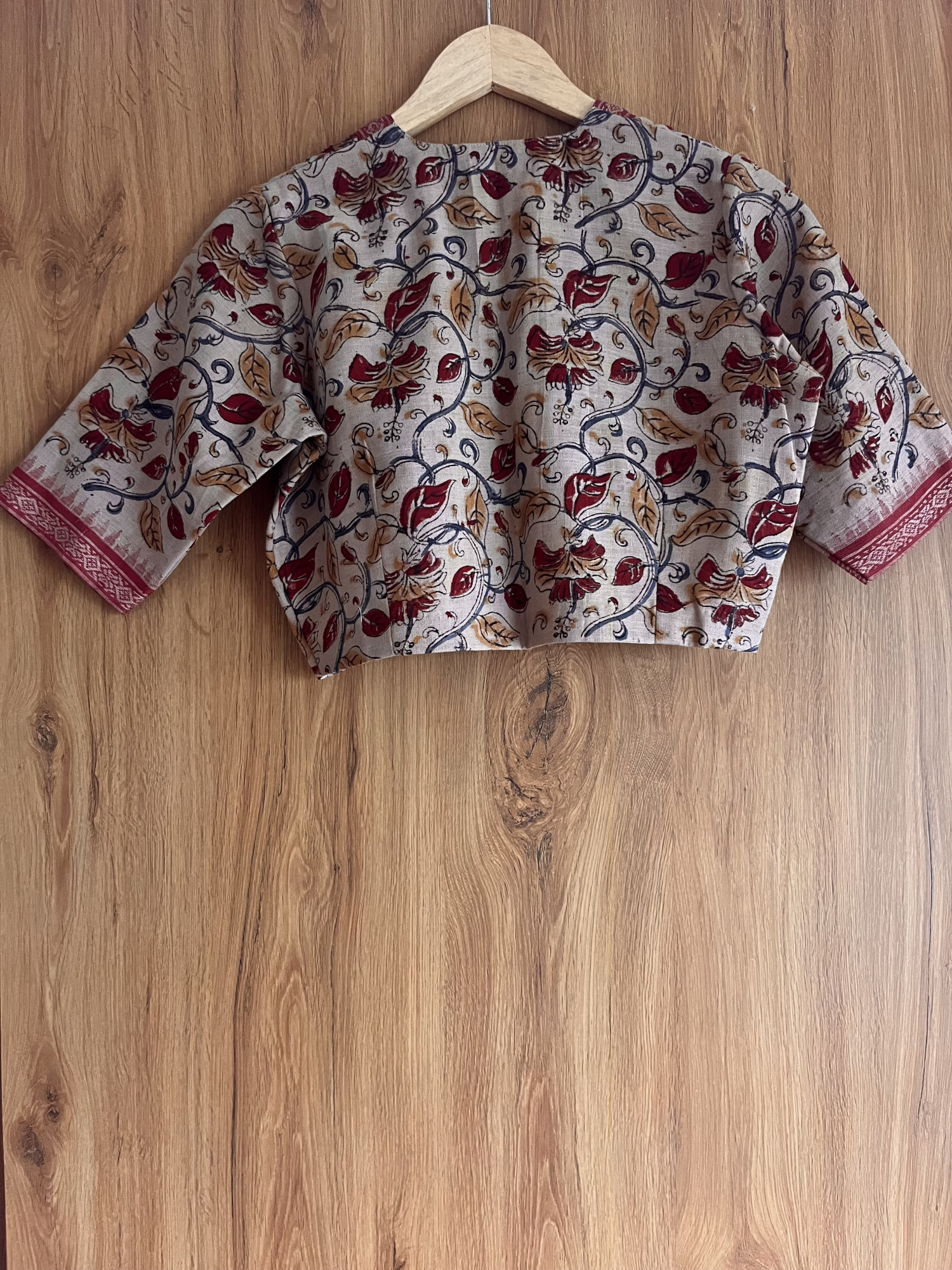 Kalamkari hand-spun cotton saree blouse