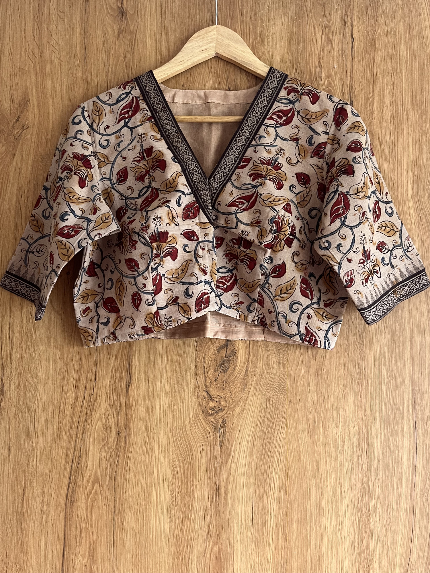 Kalamkari hand-spun cotton saree blouse