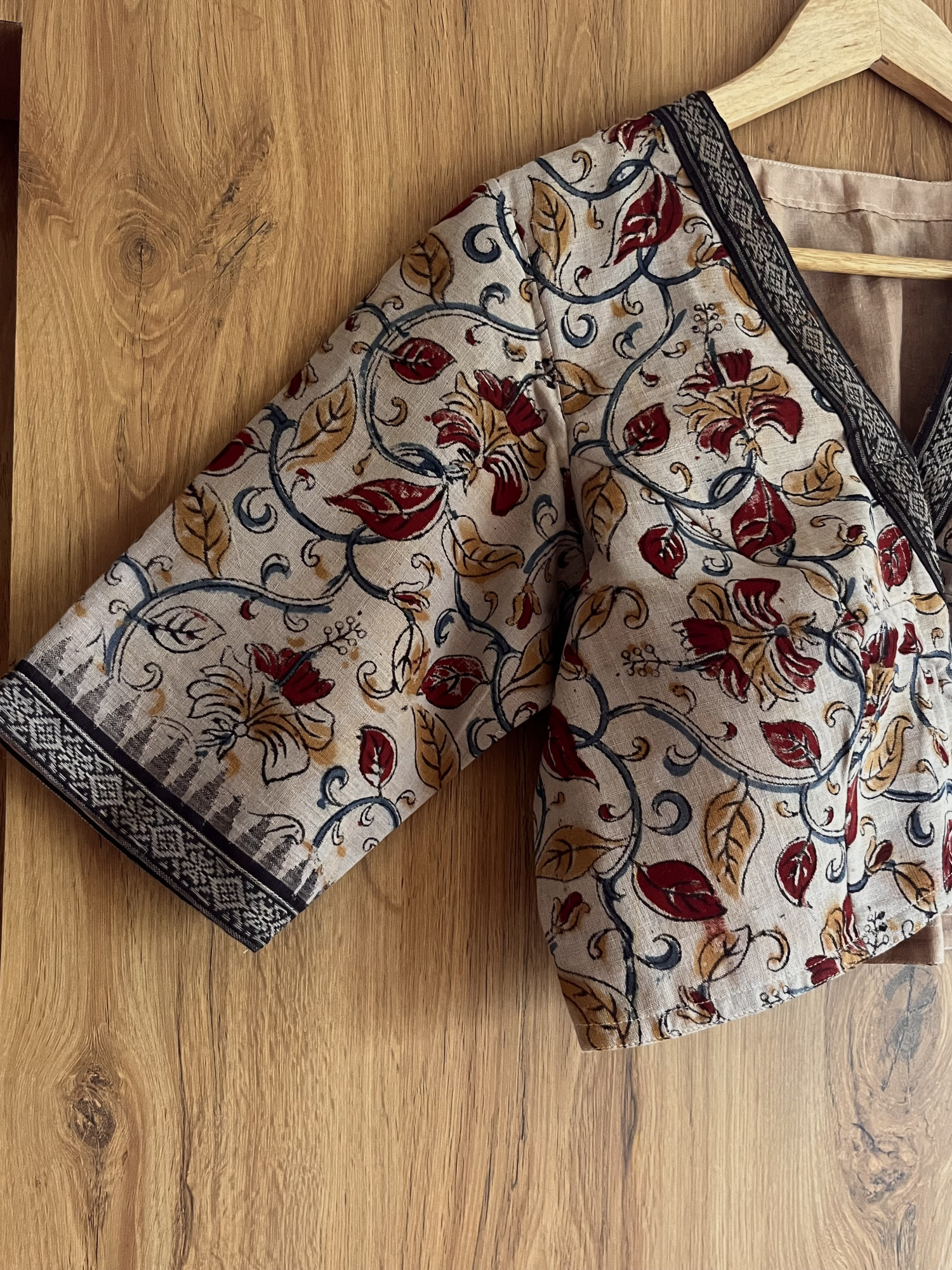 Kalamkari hand-spun cotton saree blouse